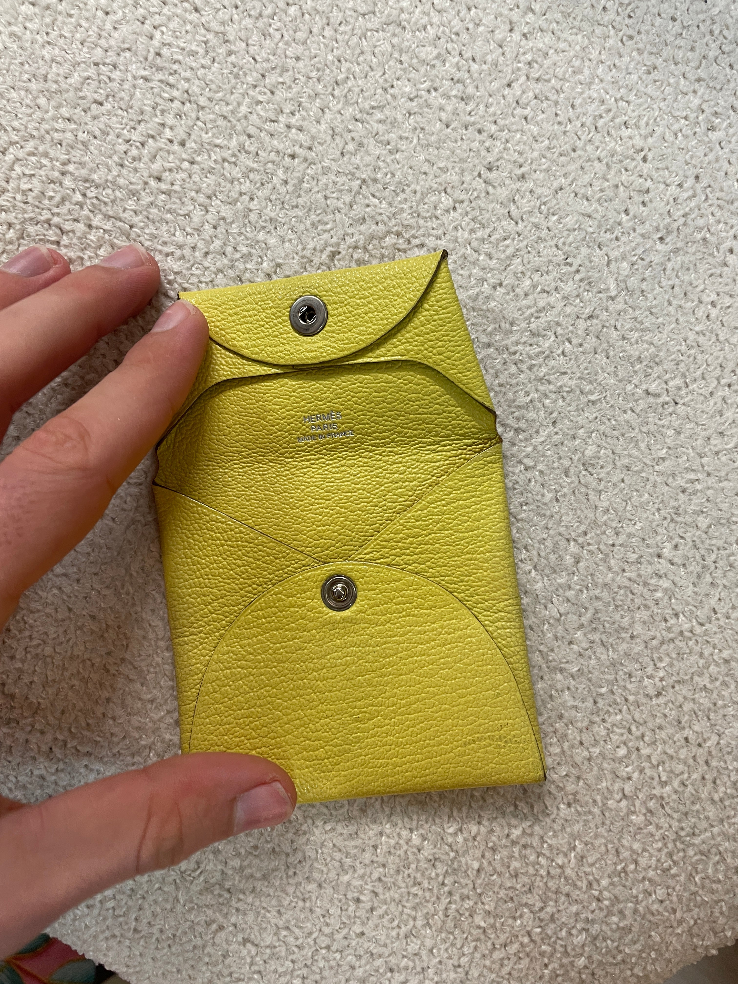 Hermès Leather Coin Purse Lime Green Snap Envelope Wallet Made in France