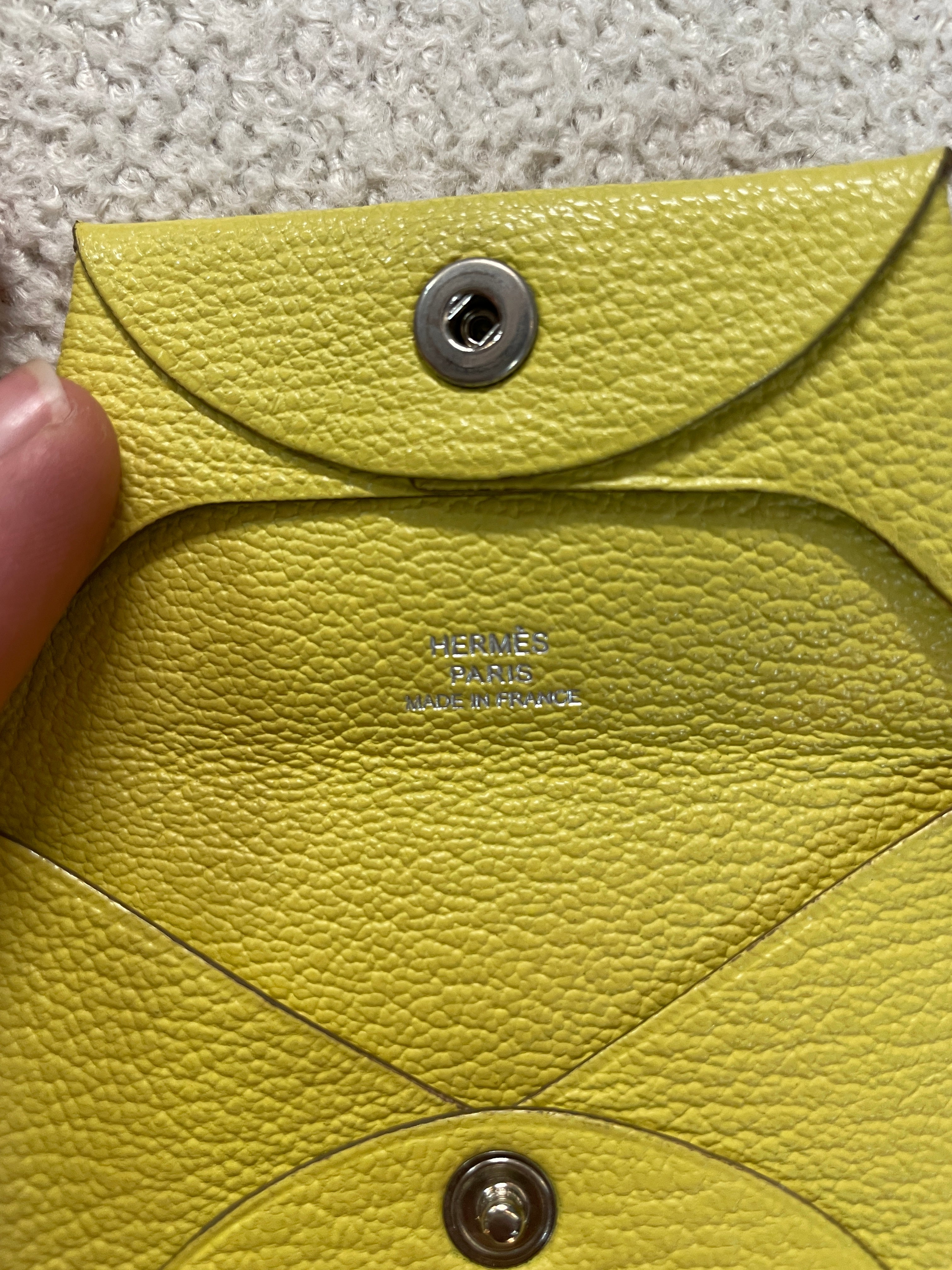 Hermès Leather Coin Purse Lime Green Snap Envelope Wallet Made in France