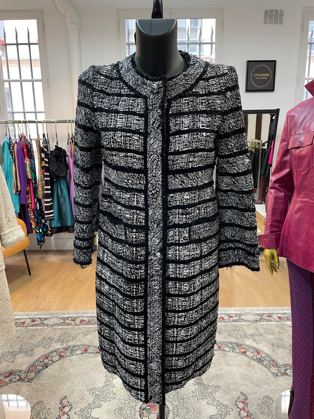 Marc Jacobs Black & White Tweed Coat Size 4 Vintage Designer Jacket