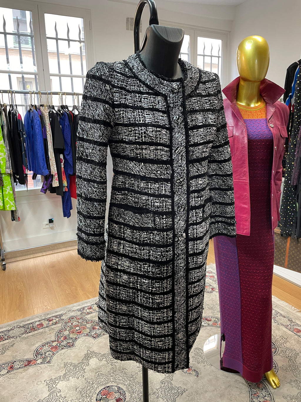 Marc Jacobs Black & White Tweed Coat Size 4 Vintage Designer Jacket