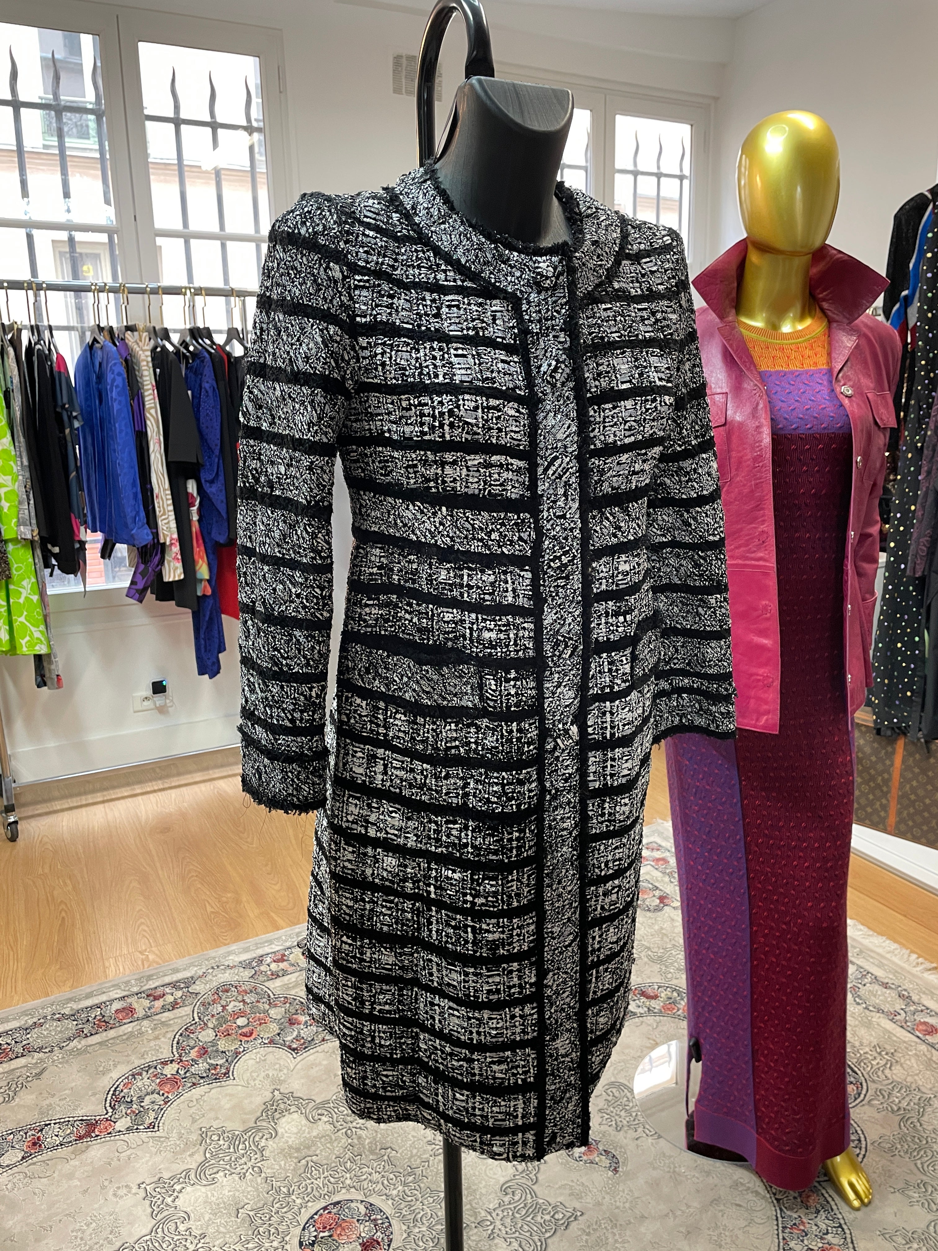 Marc Jacobs Black & White Tweed Coat Size 4 Vintage Designer Jacket
