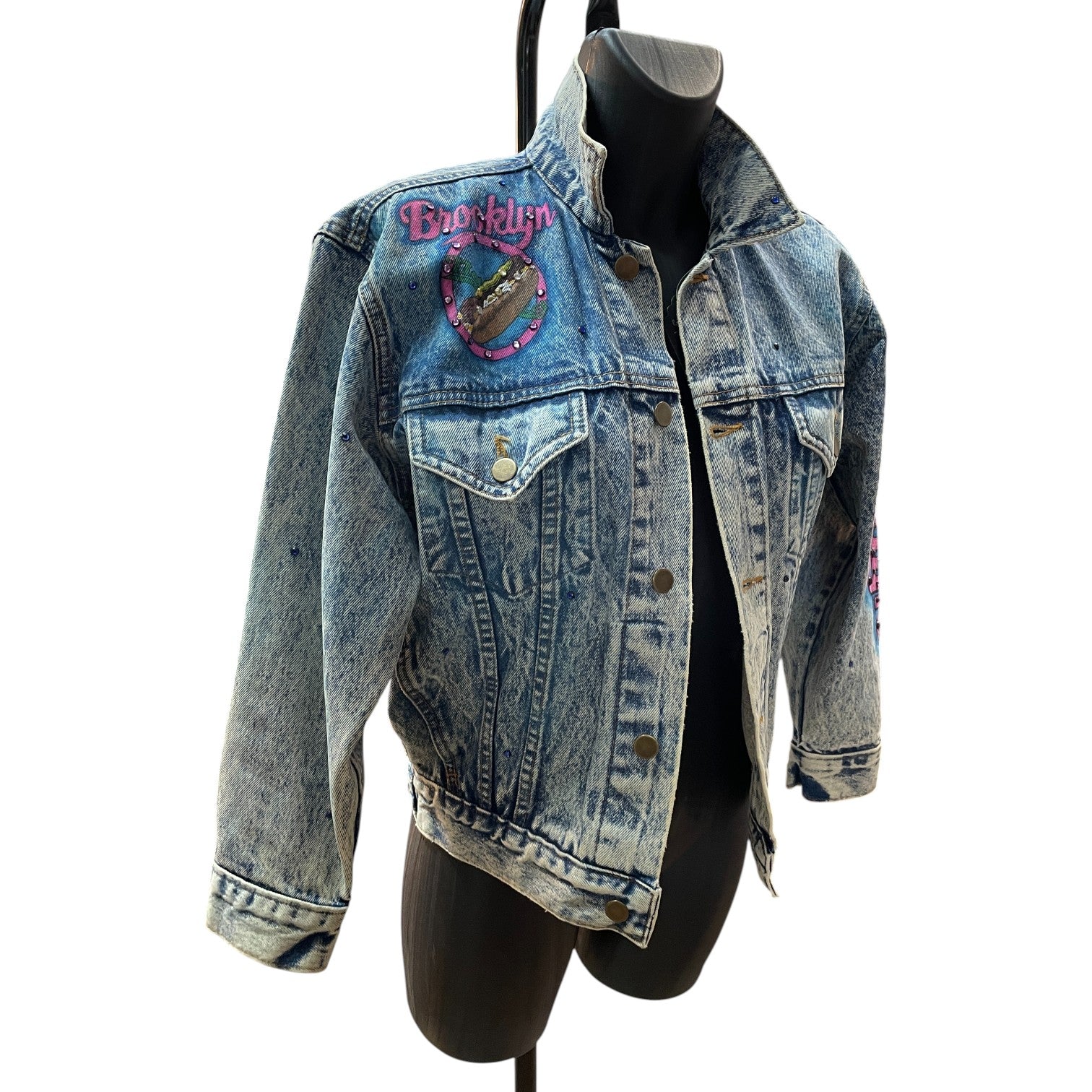Vintage Tony Alamo Brooklyn Hand-Painted Rhinestone Denim Jacket Rare 80s