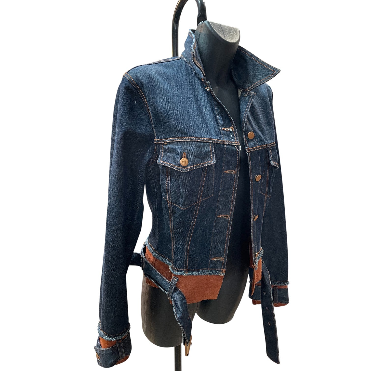 Vintage JPG Jean’s Denim Jacket Leather Trim Size 46 Jean Paul Gaultier Style