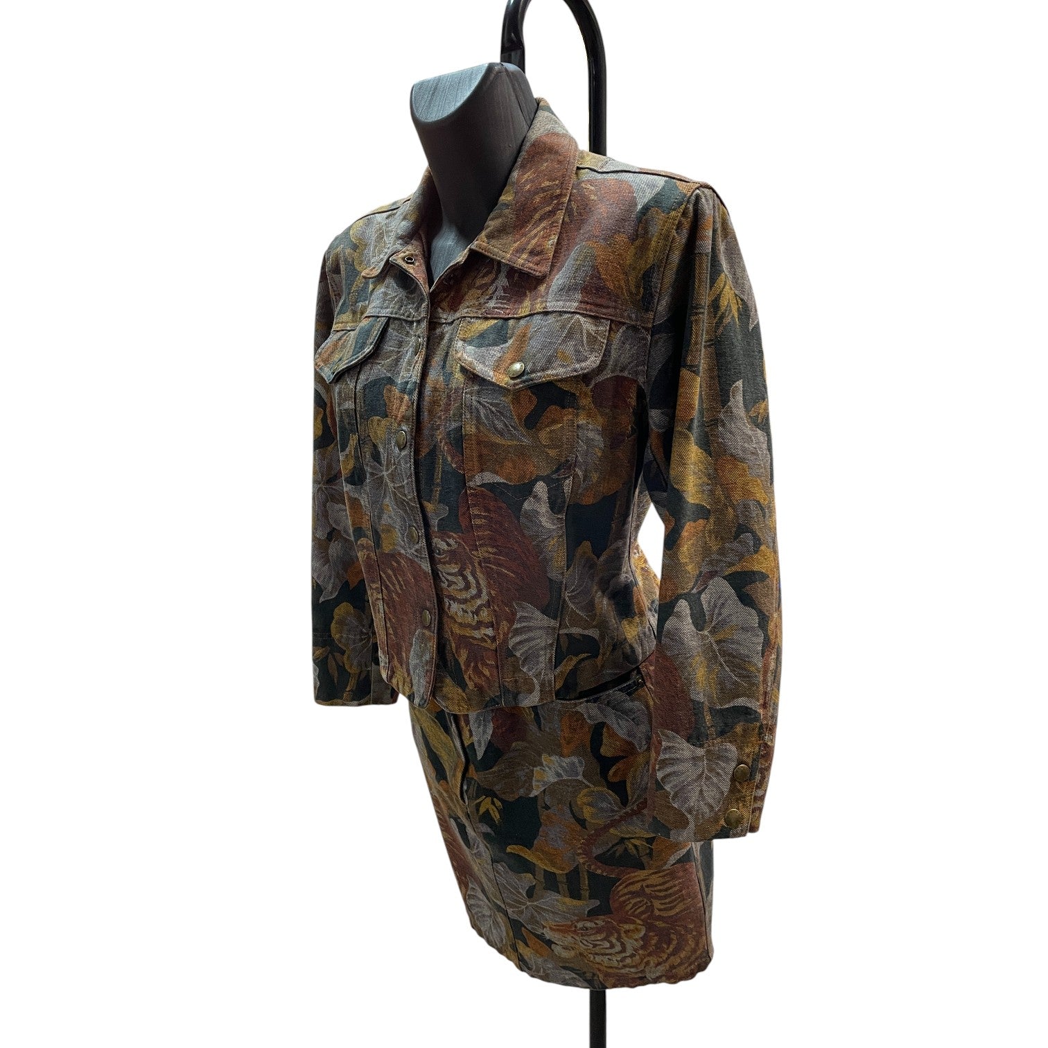 Vintage Kenzo Tiger Print Jacket & Skirt Set Size S Rare 90s Designer Suit