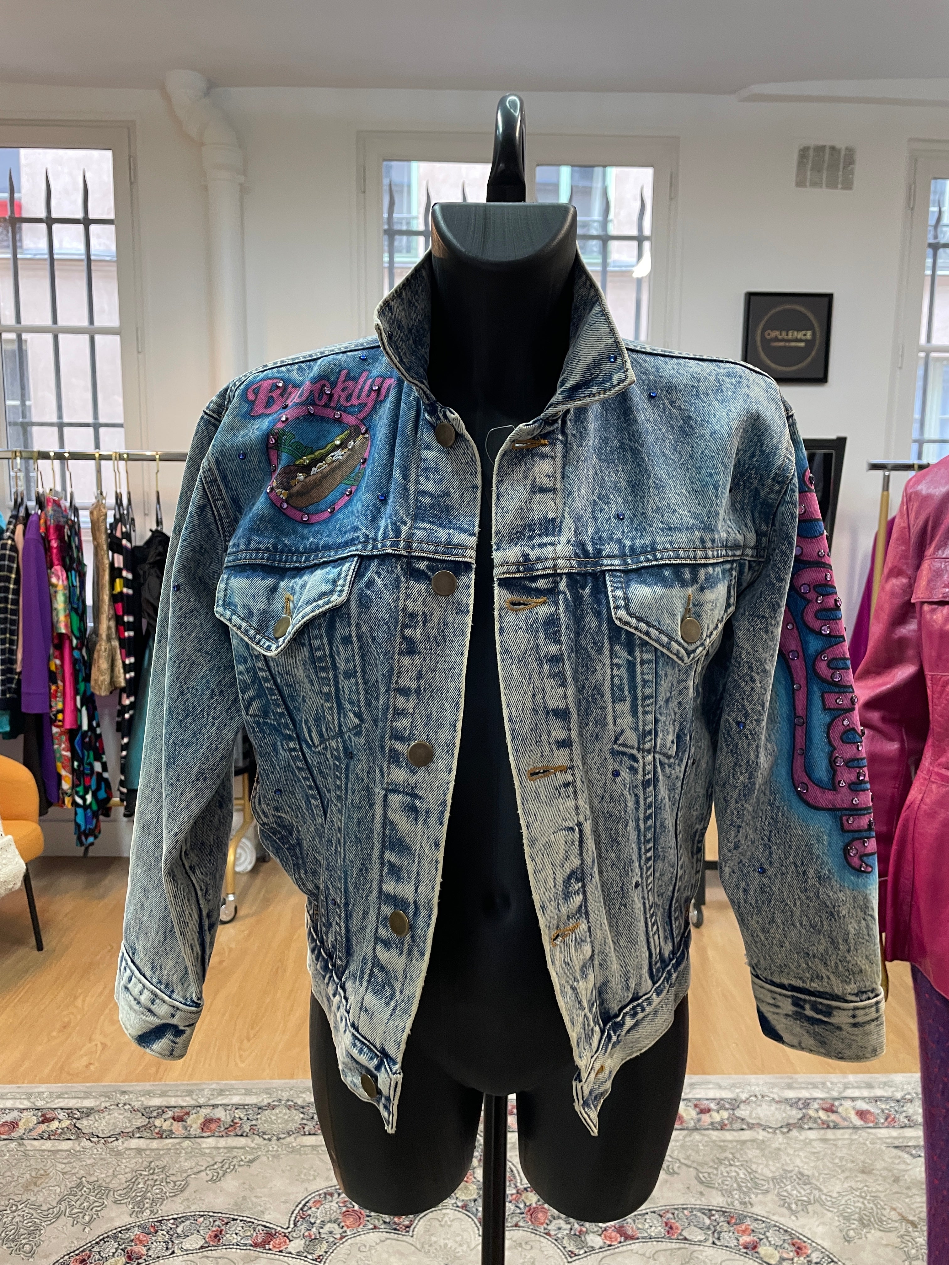 Vintage Tony Alamo Brooklyn Hand-Painted Rhinestone Denim Jacket Rare 80s