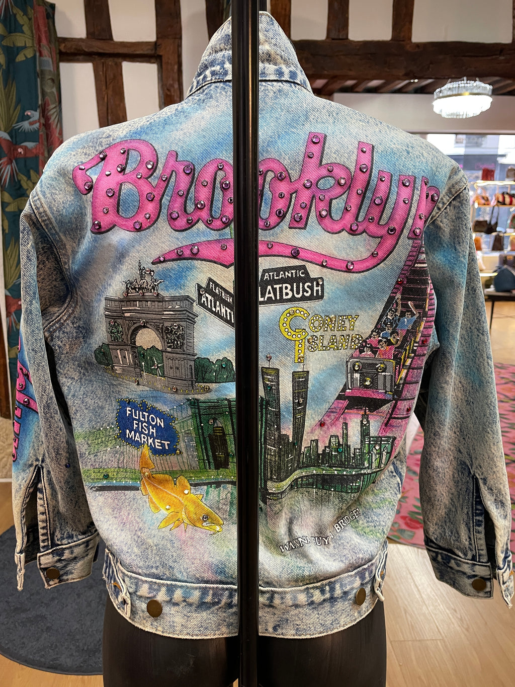 Vintage Tony Alamo Brooklyn Hand-Painted Rhinestone Denim Jacket Rare 80s
