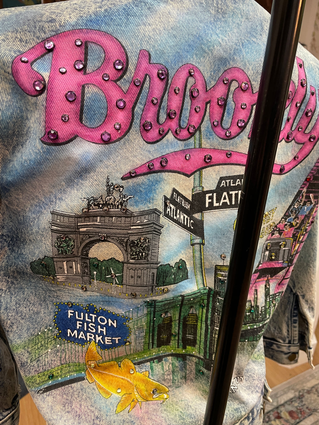 Vintage Tony Alamo Brooklyn Hand-Painted Rhinestone Denim Jacket Rare 80s