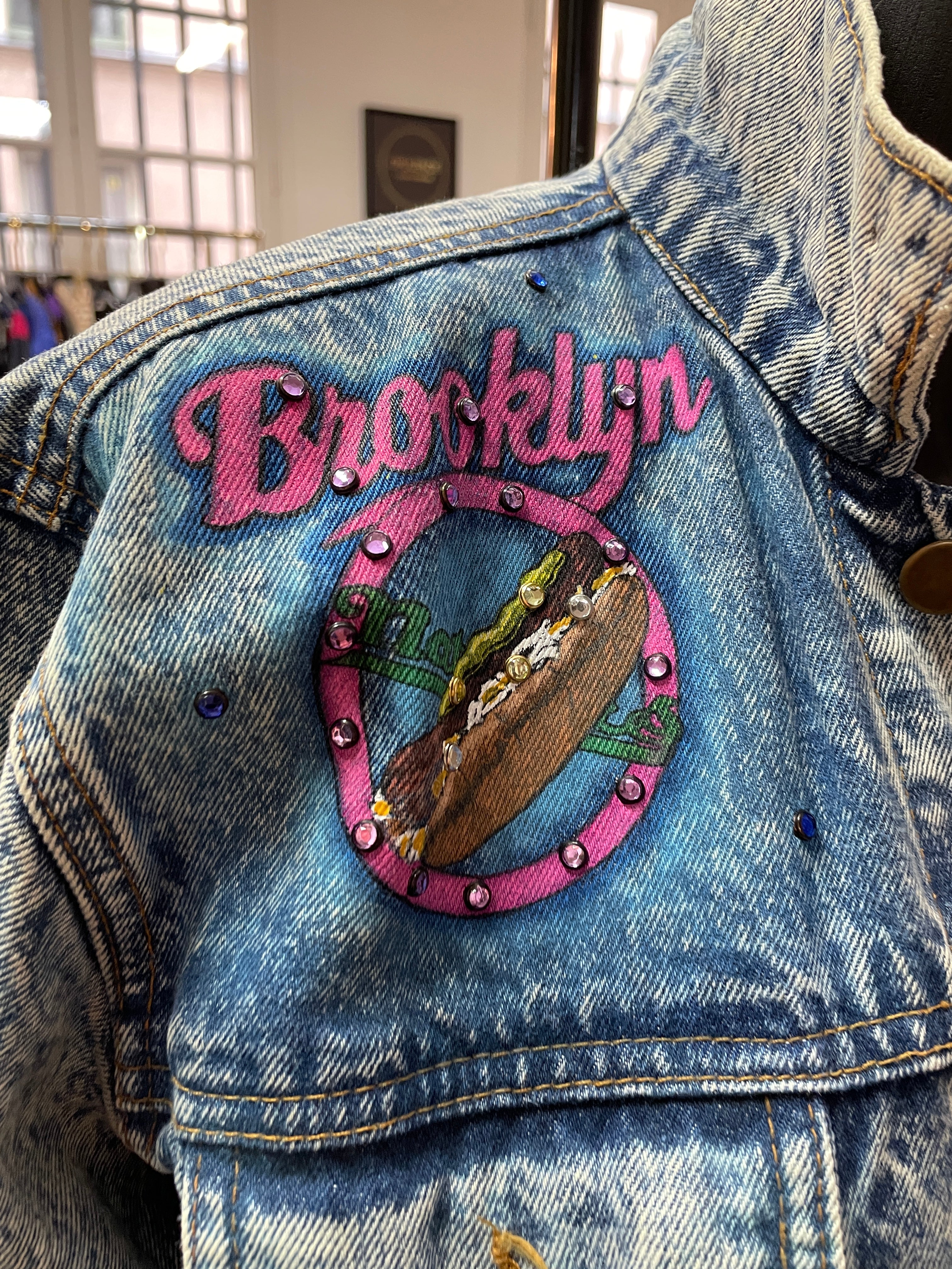 Vintage Tony Alamo Brooklyn Hand-Painted Rhinestone Denim Jacket Rare 80s