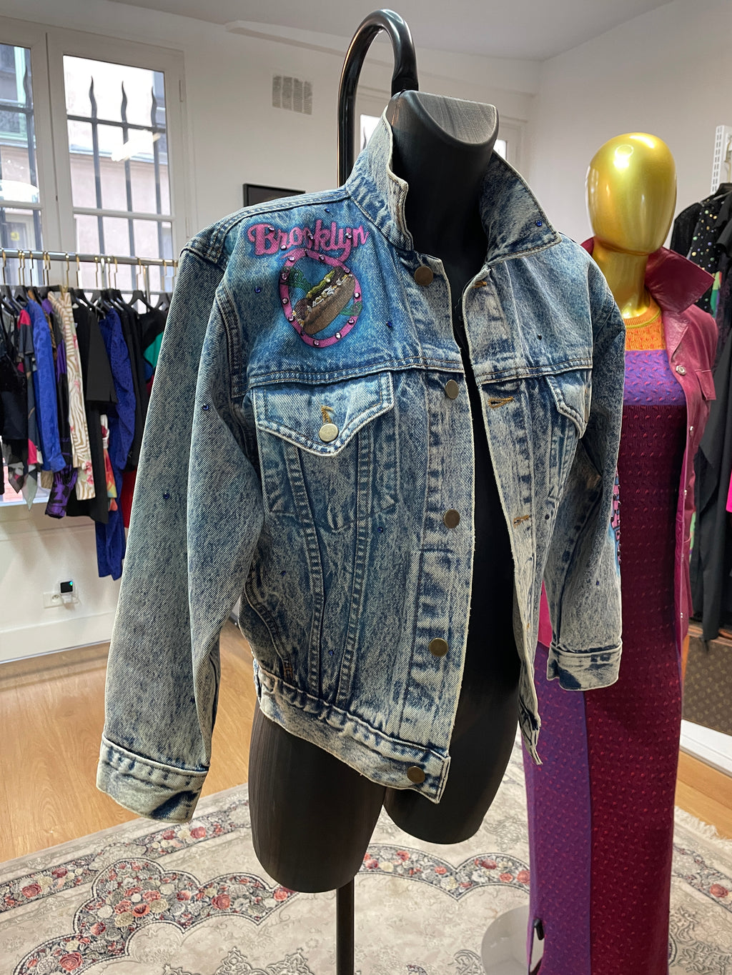 Vintage Tony Alamo Brooklyn Hand-Painted Rhinestone Denim Jacket Rare 80s