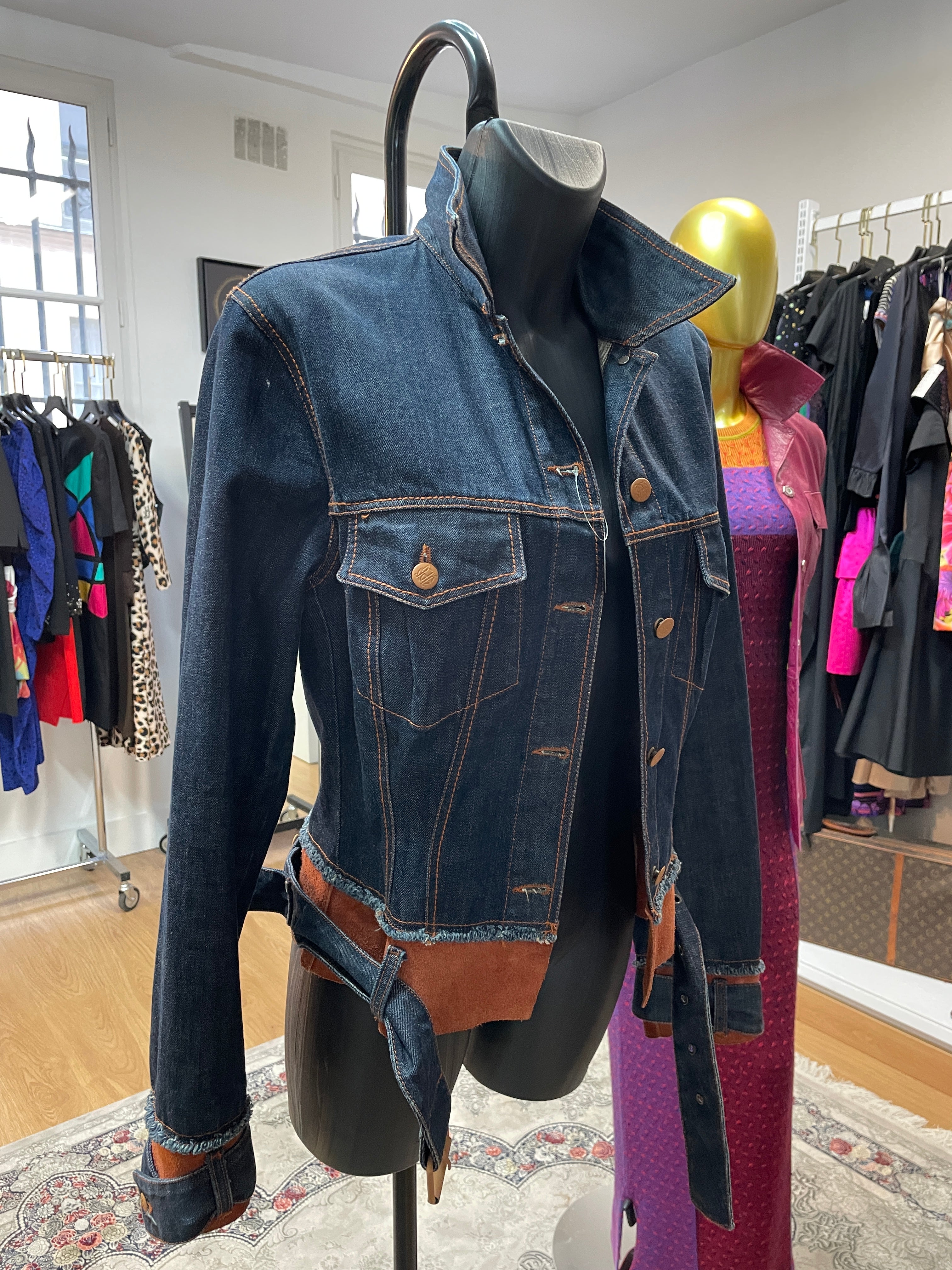 Vintage JPG Jean’s Denim Jacket Leather Trim Size 46 Jean Paul Gaultier Style