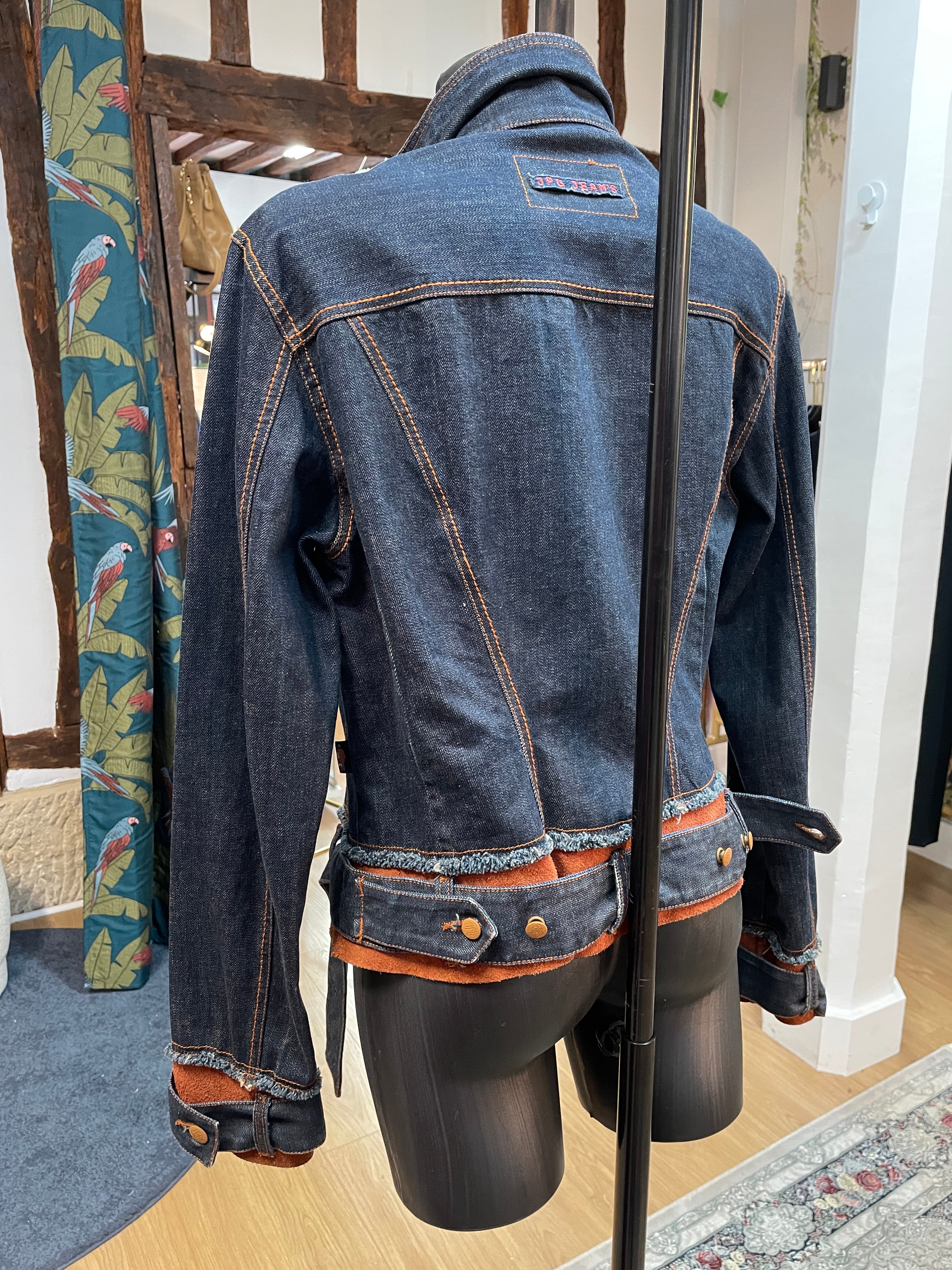 Vintage JPG Jean’s Denim Jacket Leather Trim Size 46 Jean Paul Gaultier Style