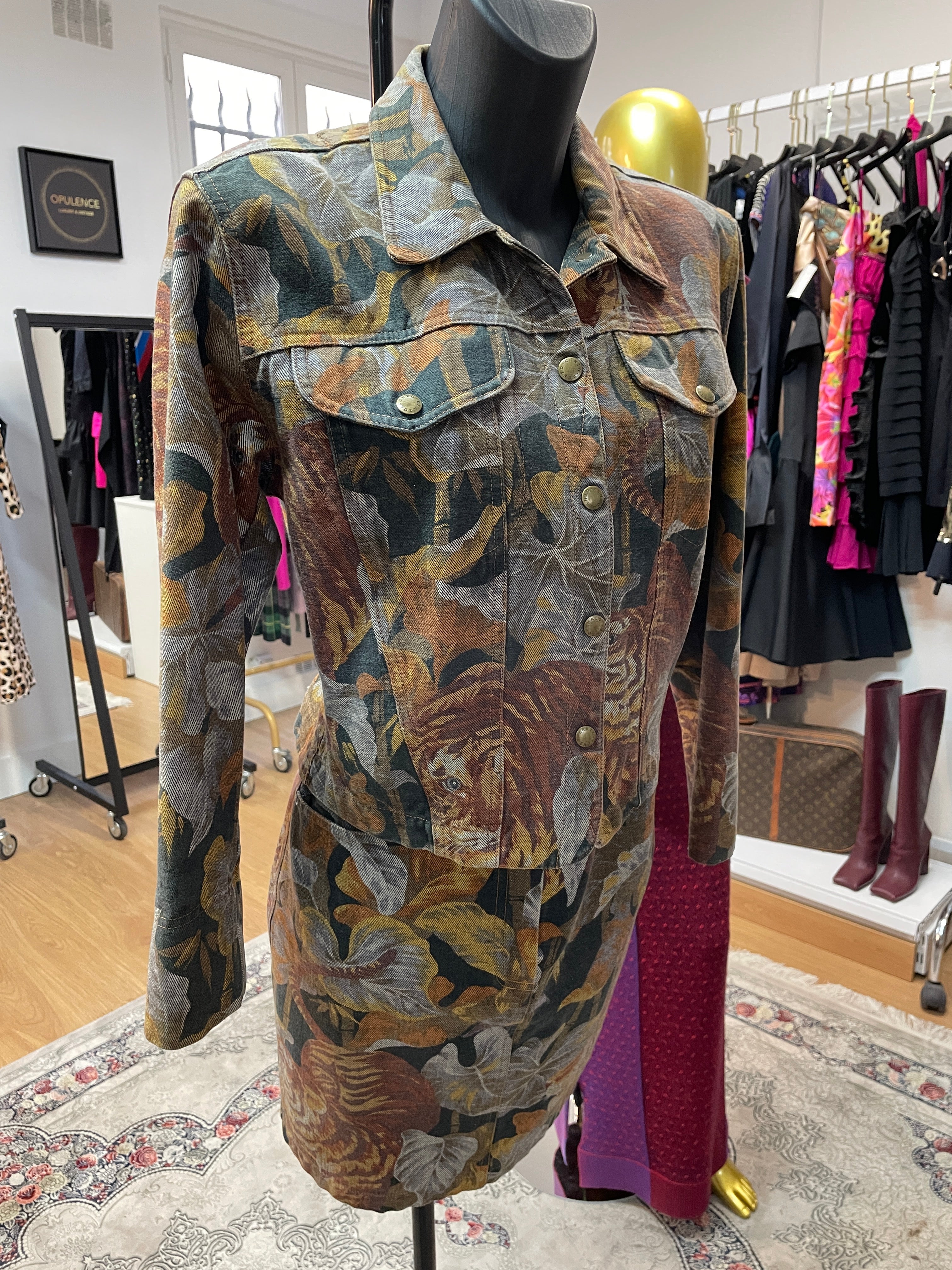 Vintage Kenzo Tiger Print Jacket & Skirt Set Size S Rare 90s Designer Suit