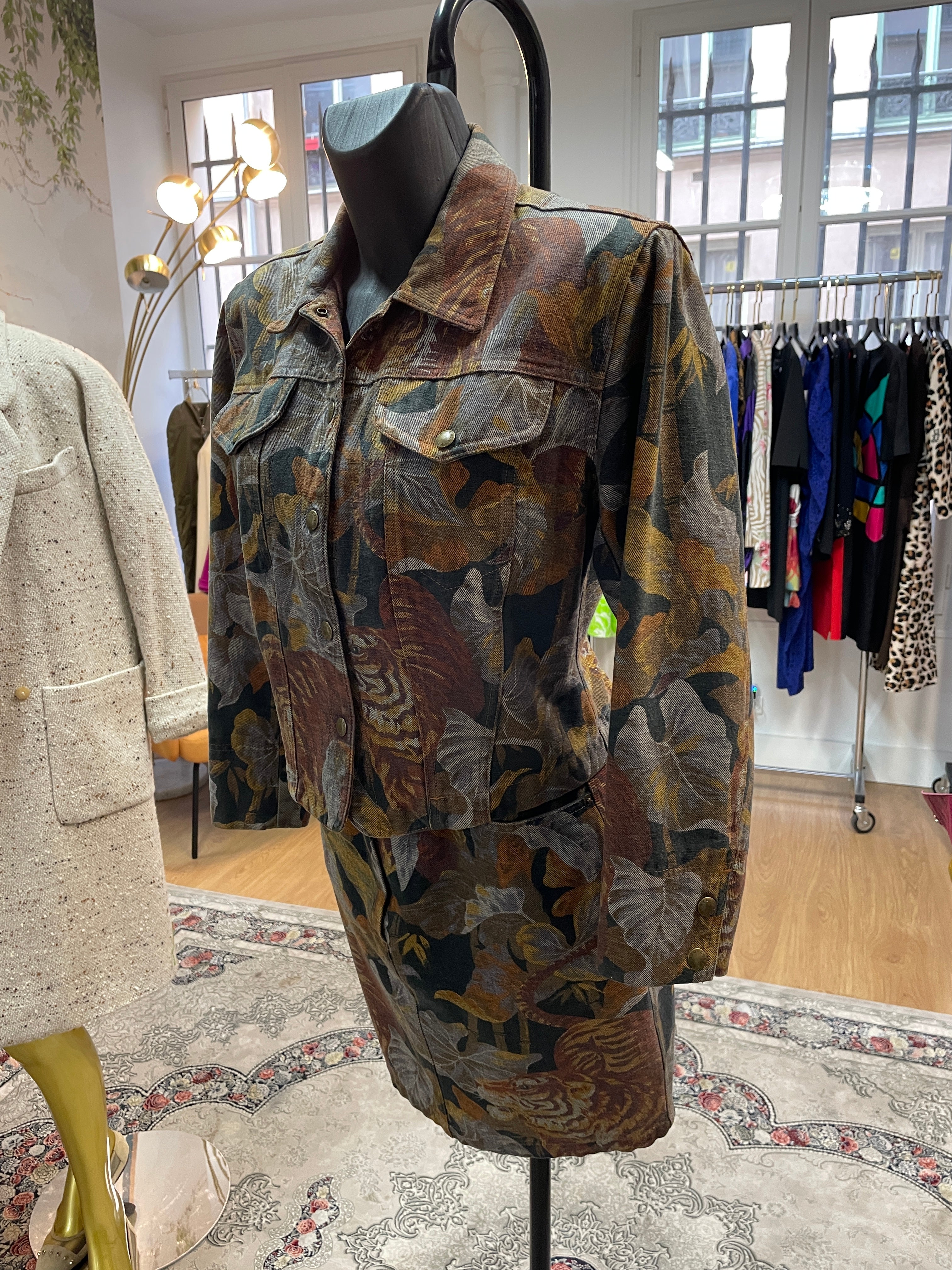 Vintage Kenzo Tiger Print Jacket & Skirt Set Size S Rare 90s Designer Suit