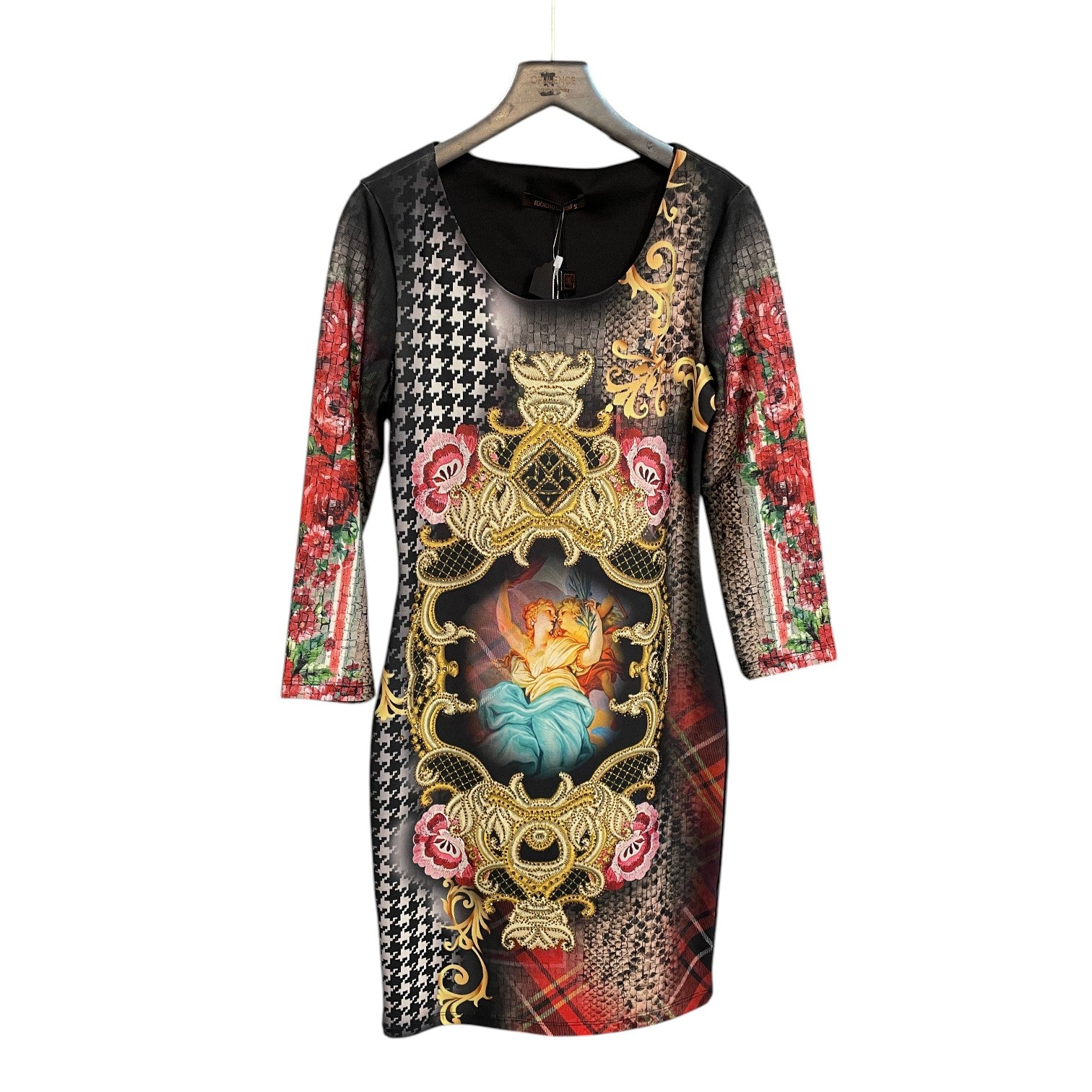 Roberto Cavalli Baroque Crystal-Embellished Print Dress – Iconic Statement Piece