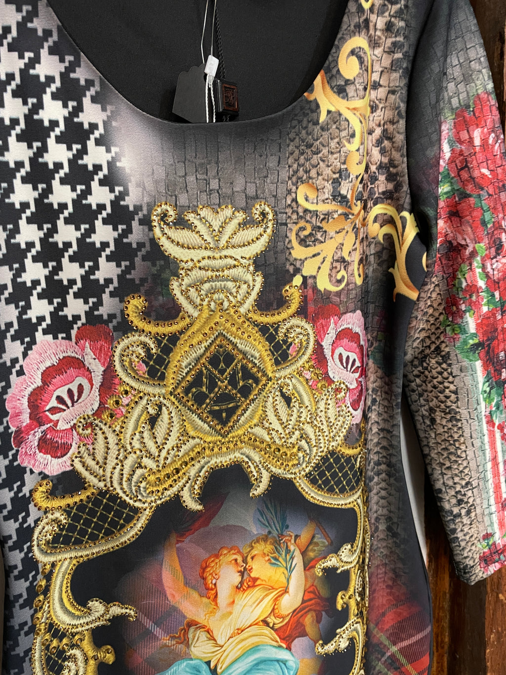 Roberto Cavalli Baroque Crystal-Embellished Print Dress – Iconic Statement Piece