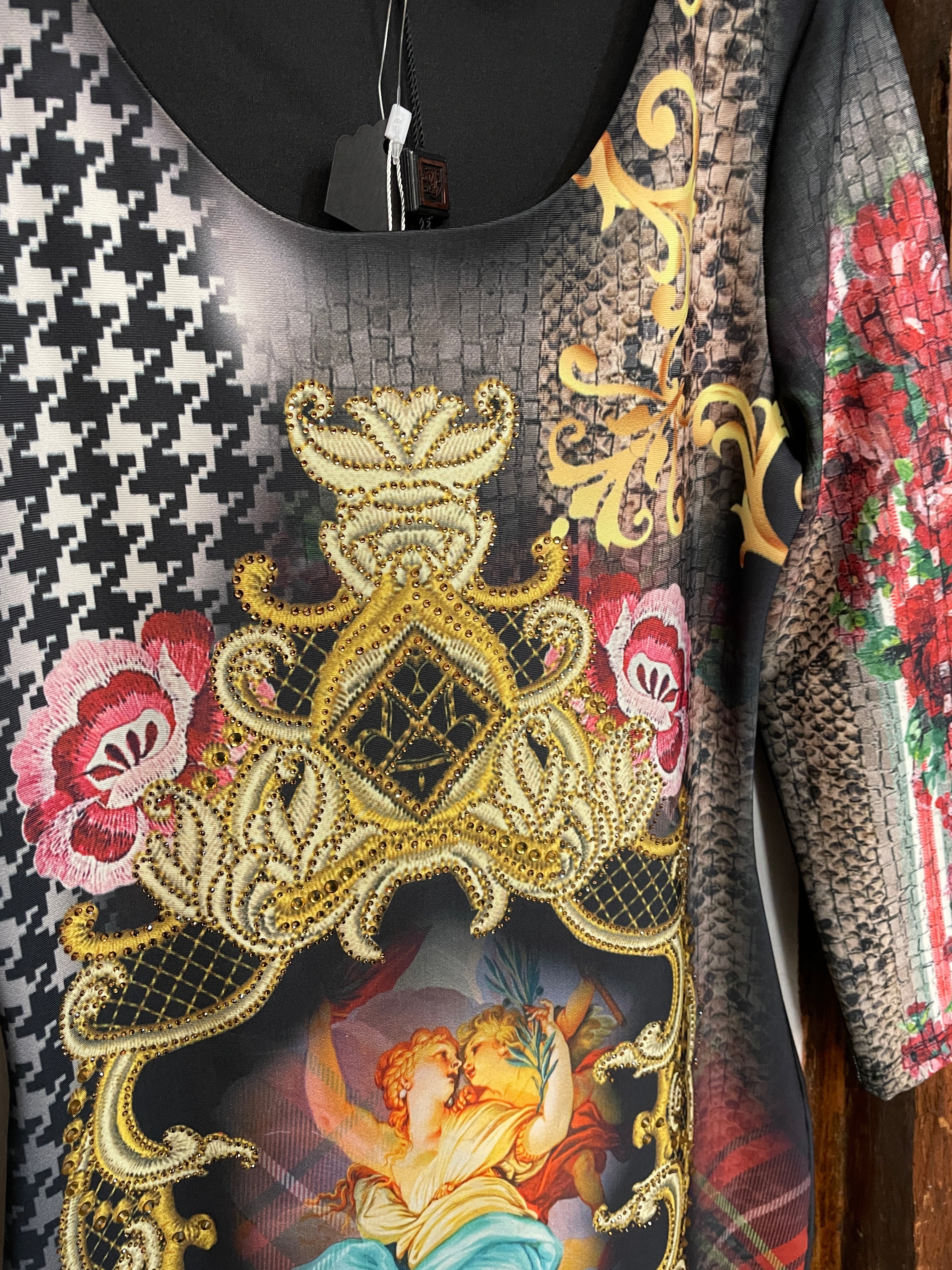 Roberto Cavalli Baroque Crystal-Embellished Print Dress – Iconic Statement Piece