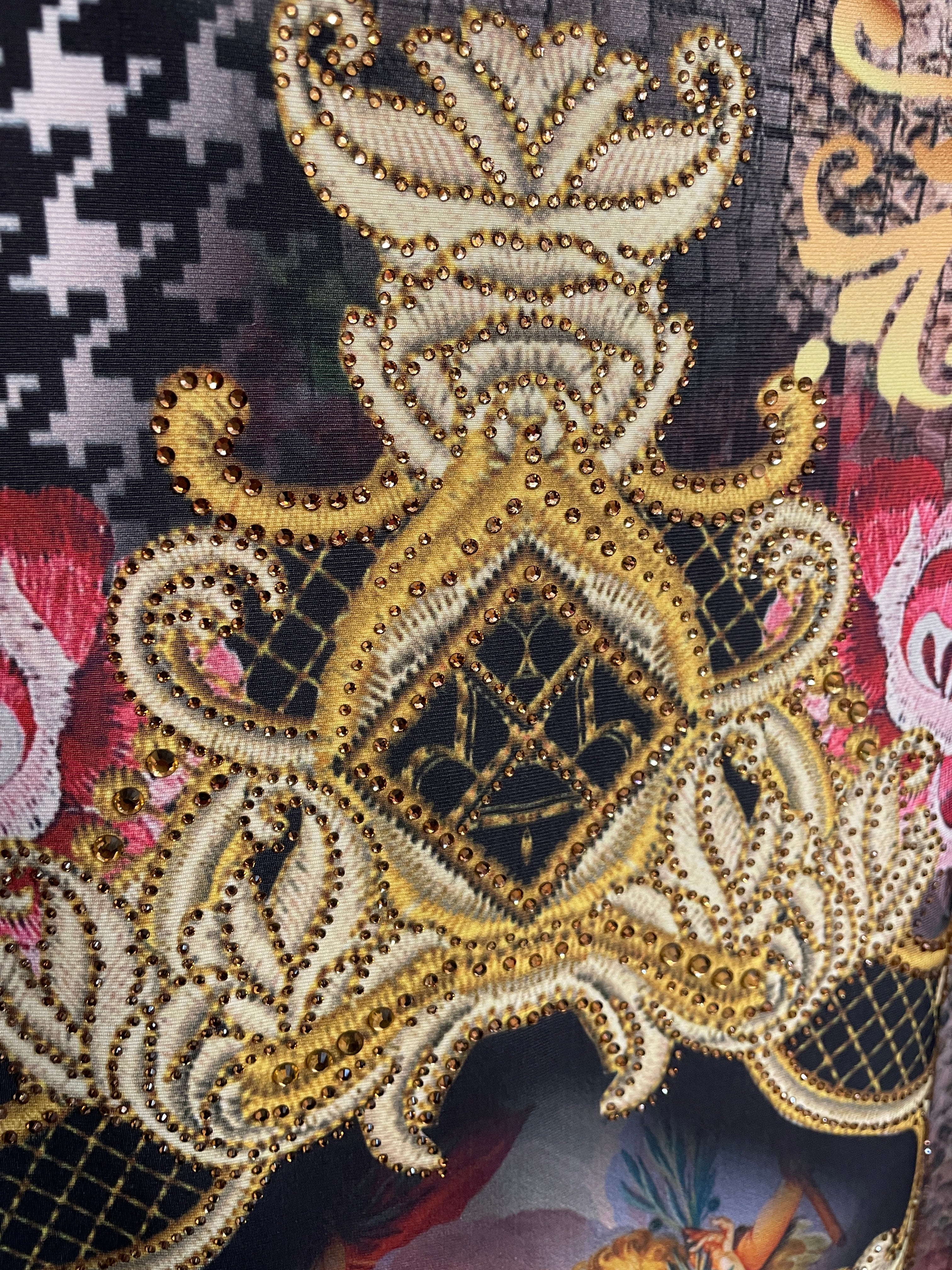 Roberto Cavalli Baroque Crystal-Embellished Print Dress – Iconic Statement Piece