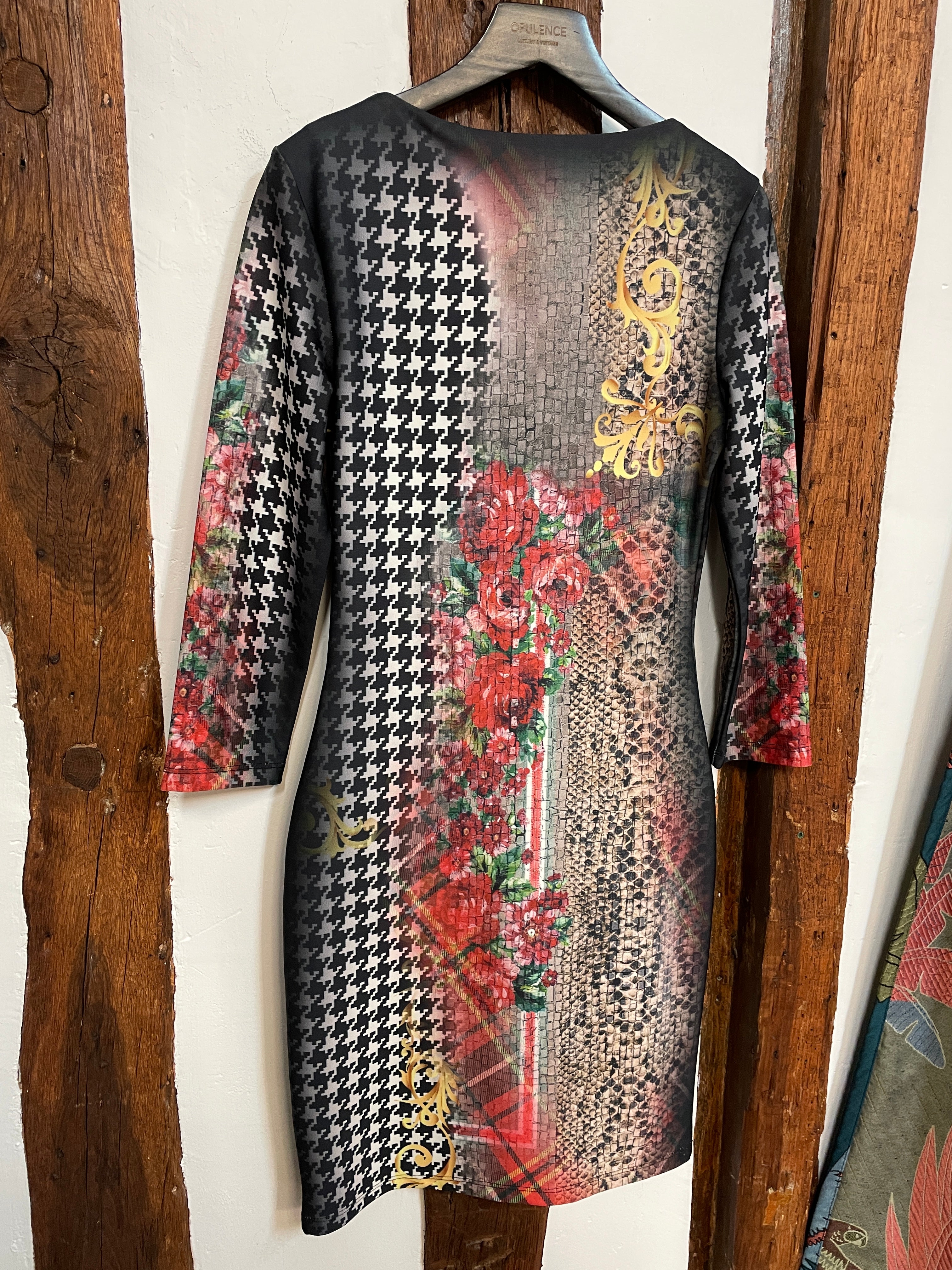 Roberto Cavalli Baroque Crystal-Embellished Print Dress – Iconic Statement Piece