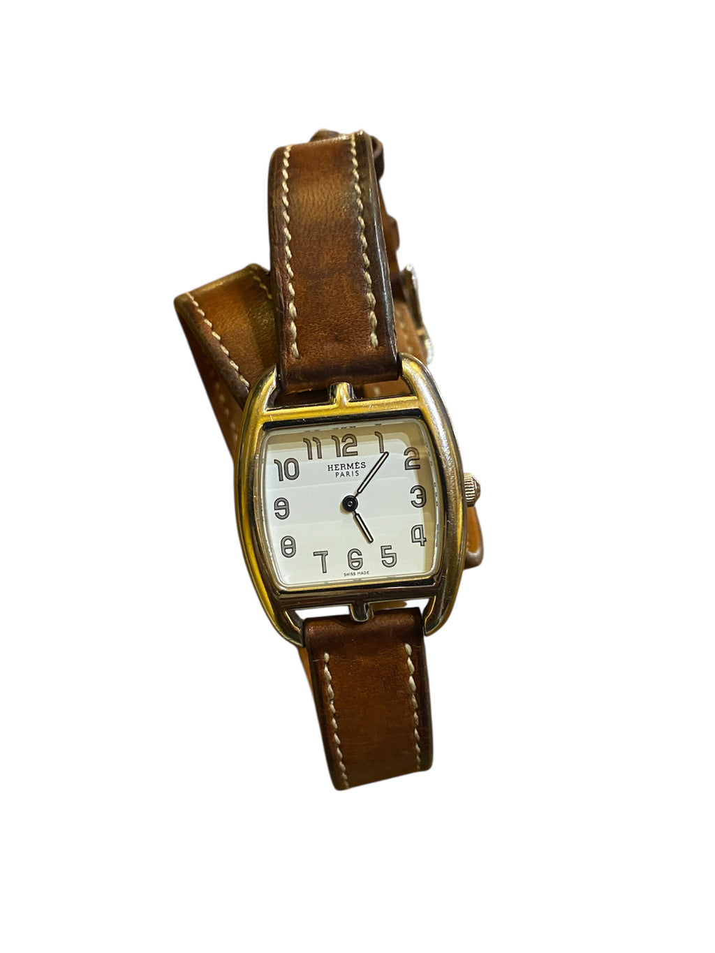 Hermes watch with brown leather straps