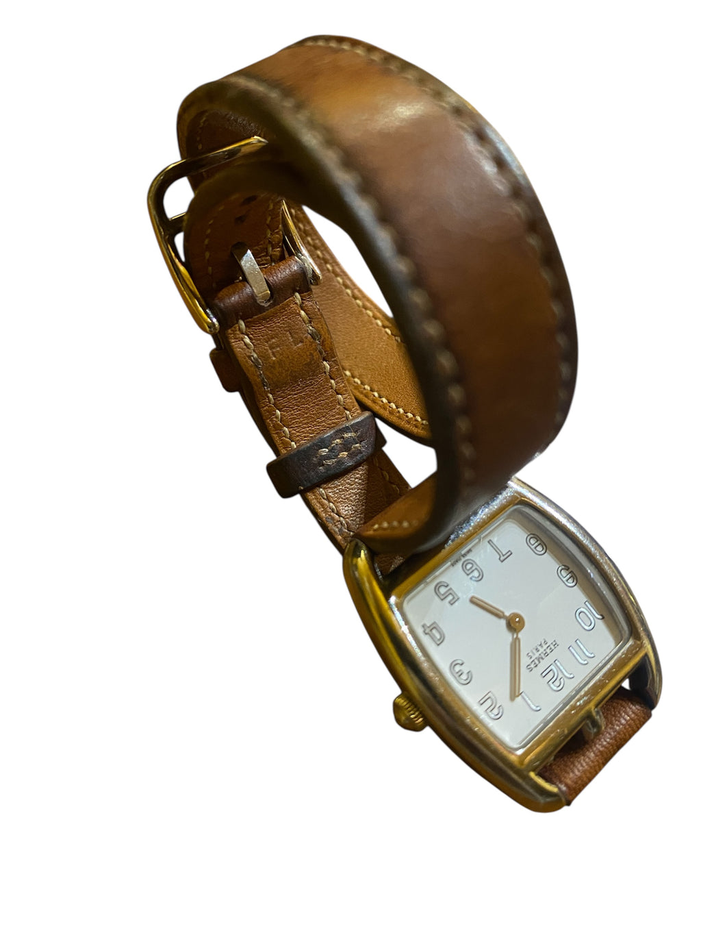 Hermes watch with brown leather straps