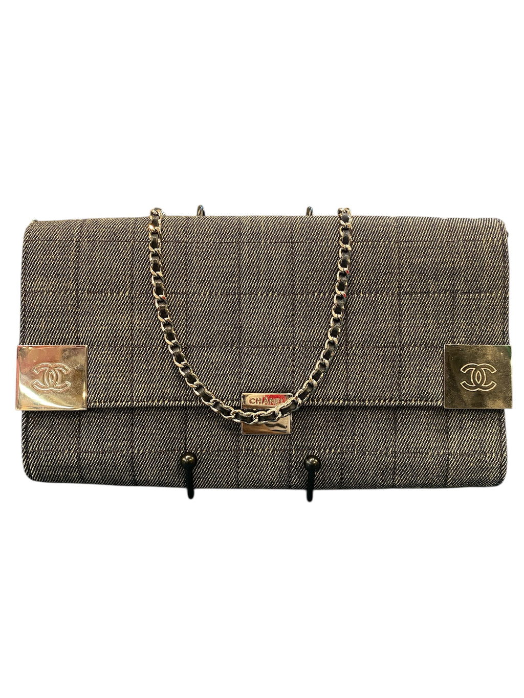 2002 Chanel CC Choco Bar Denim Chain Flap Handbags