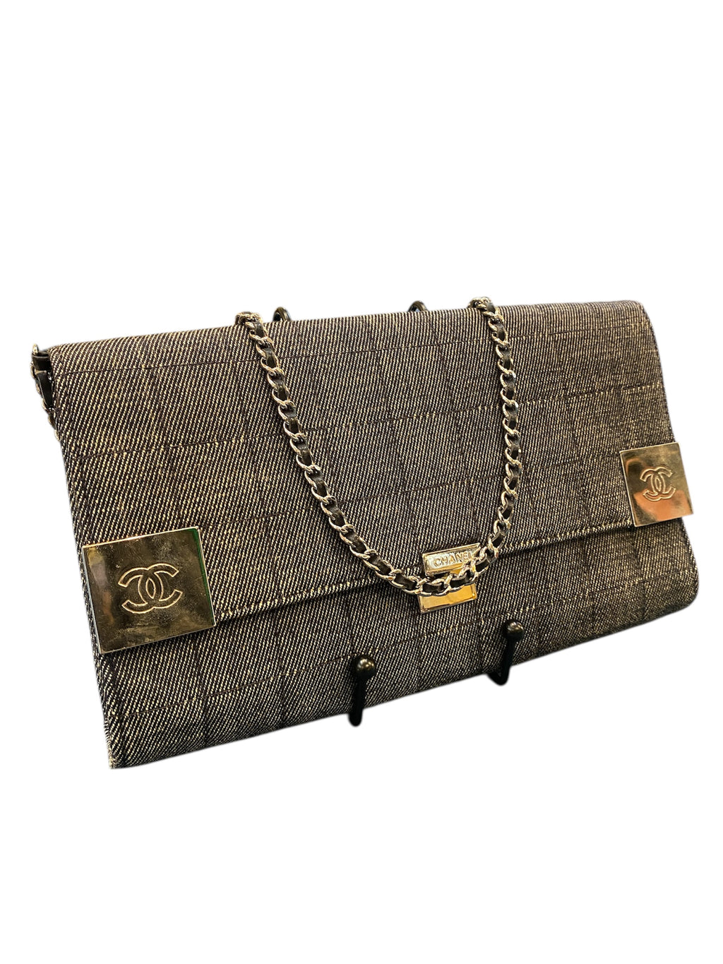 2002 Chanel CC Choco Bar Denim Chain Flap Handbags
