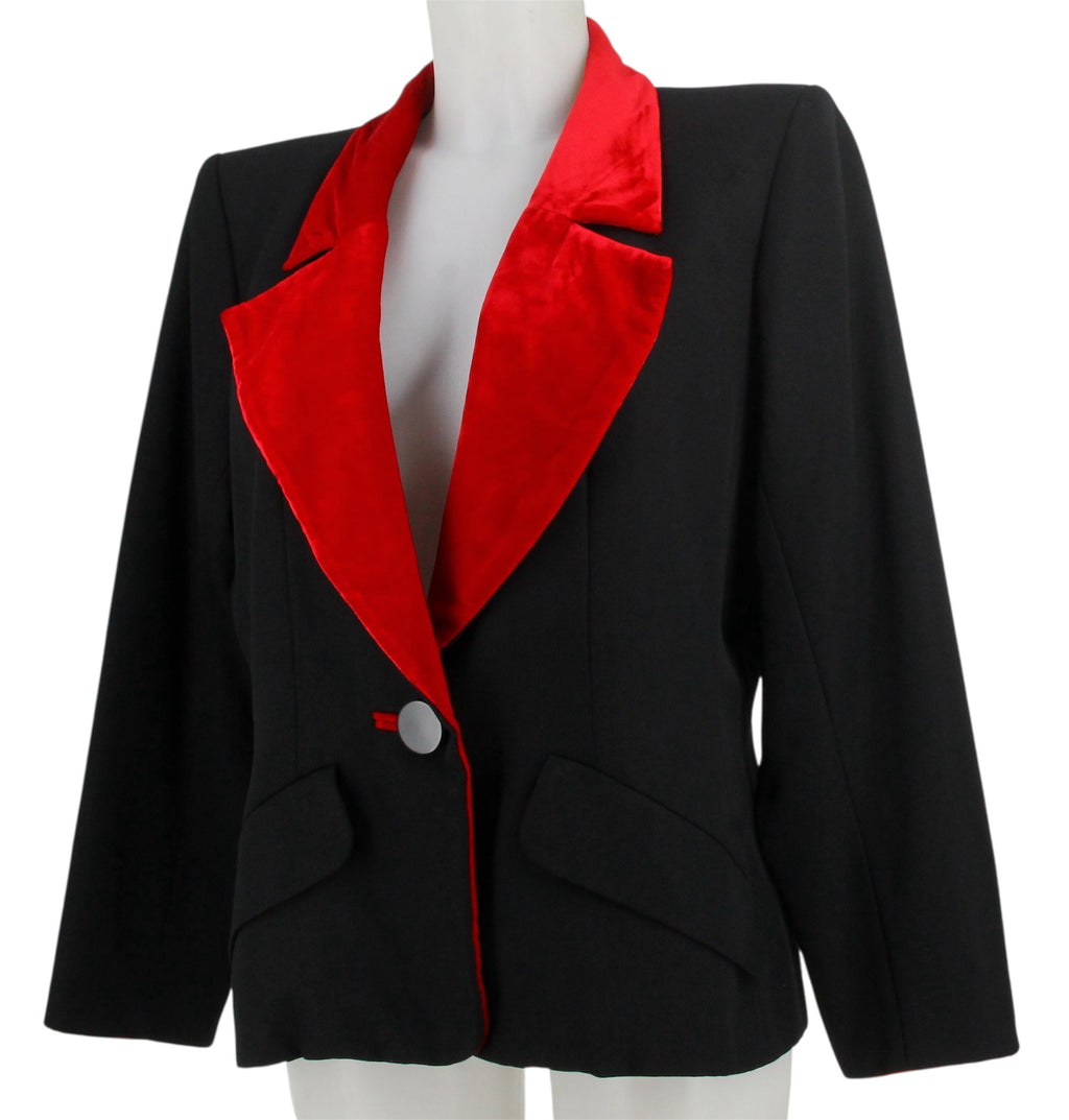1990 Yves Saint Laurent Rive Gauche Black and Red Velvet Jacket