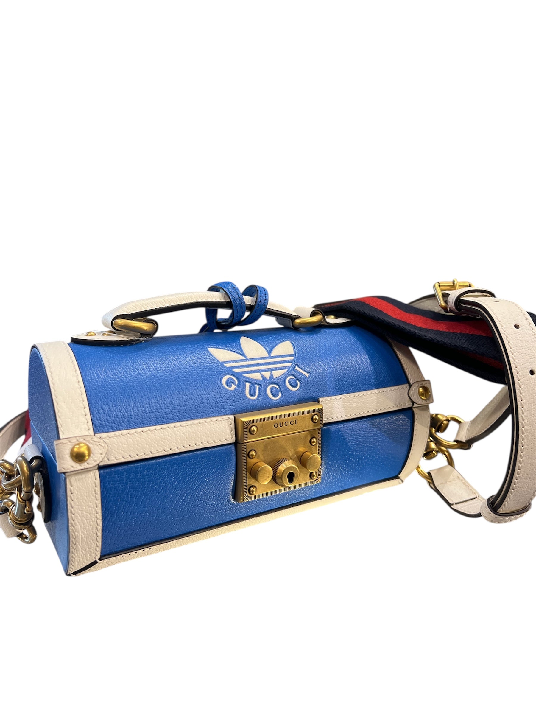 Gucci X Adidas Gold Bag in Blue and White Leather