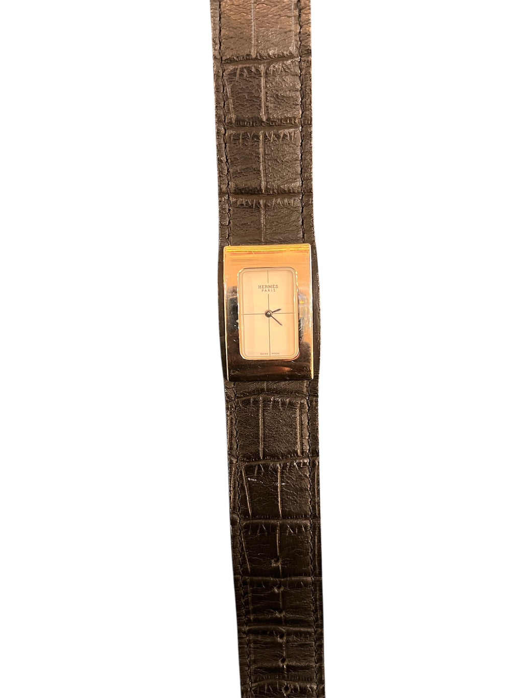 Hermès Watch Black Leather Silver