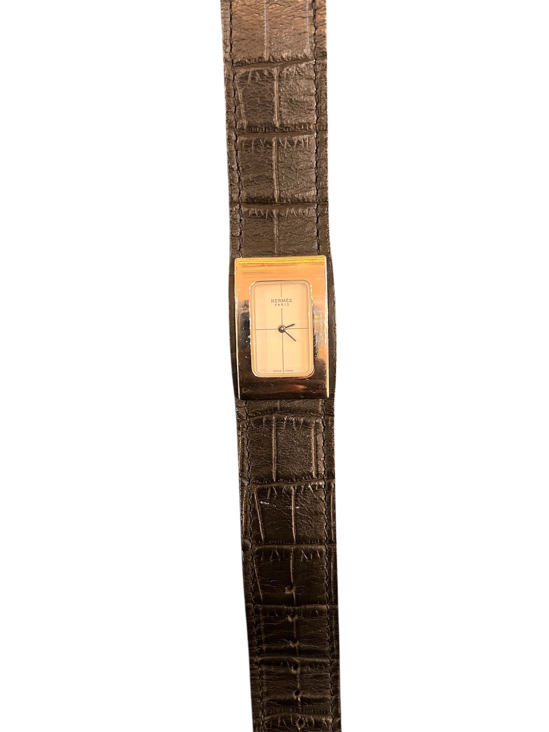 Hermès Watch Black Leather Silver