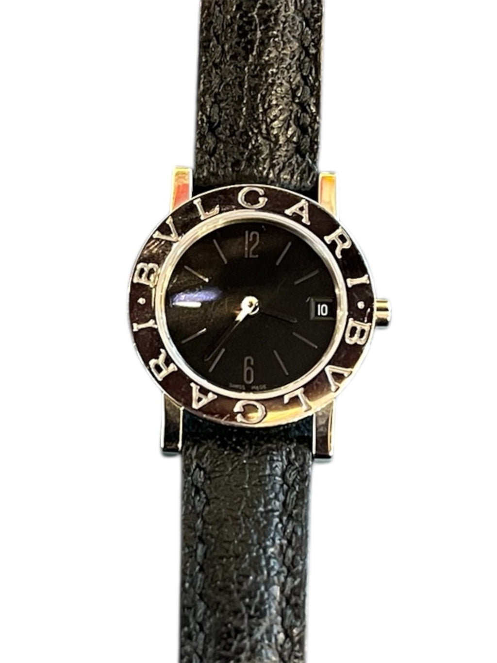 Black Bulgari Watch with Leather Strap