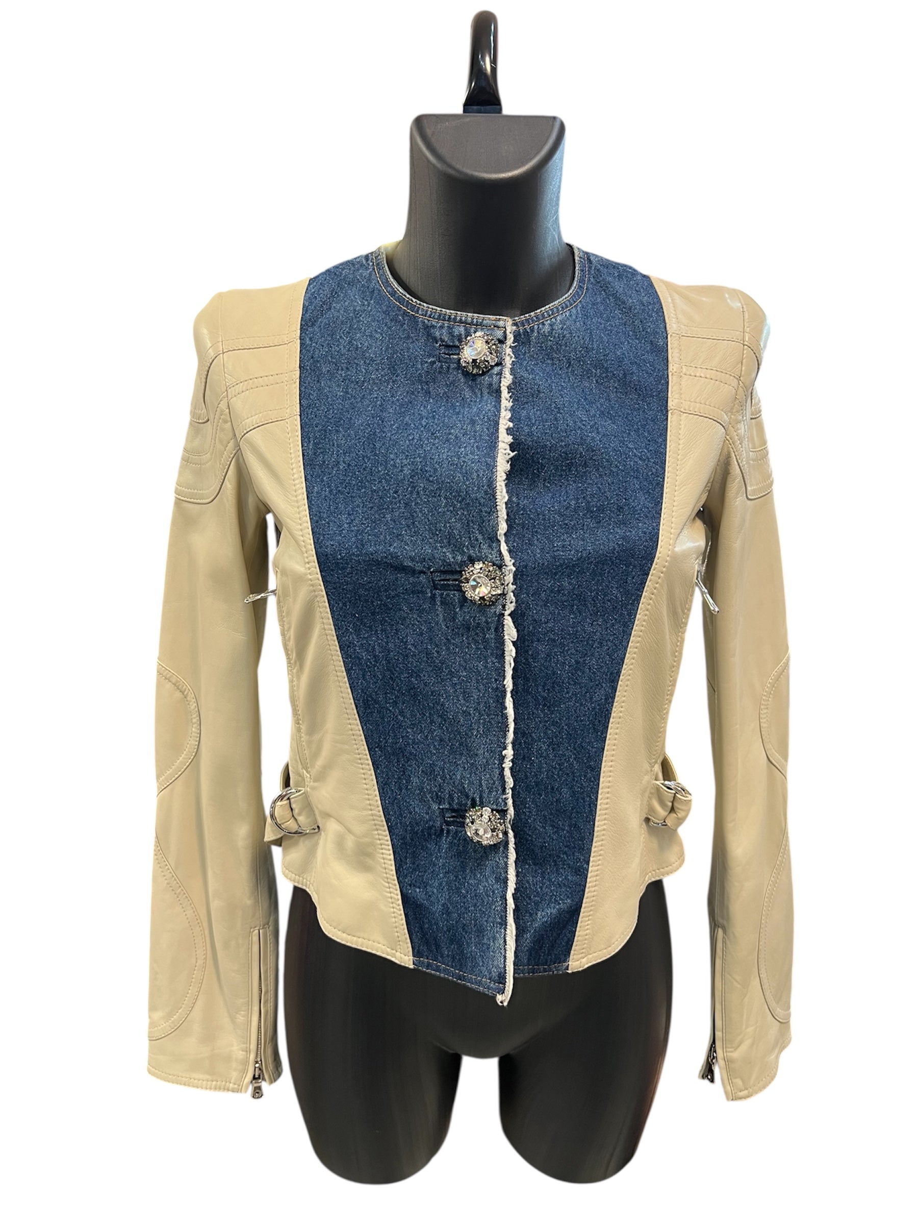 Dolce Gabbana Short Leather & Denim Jacket