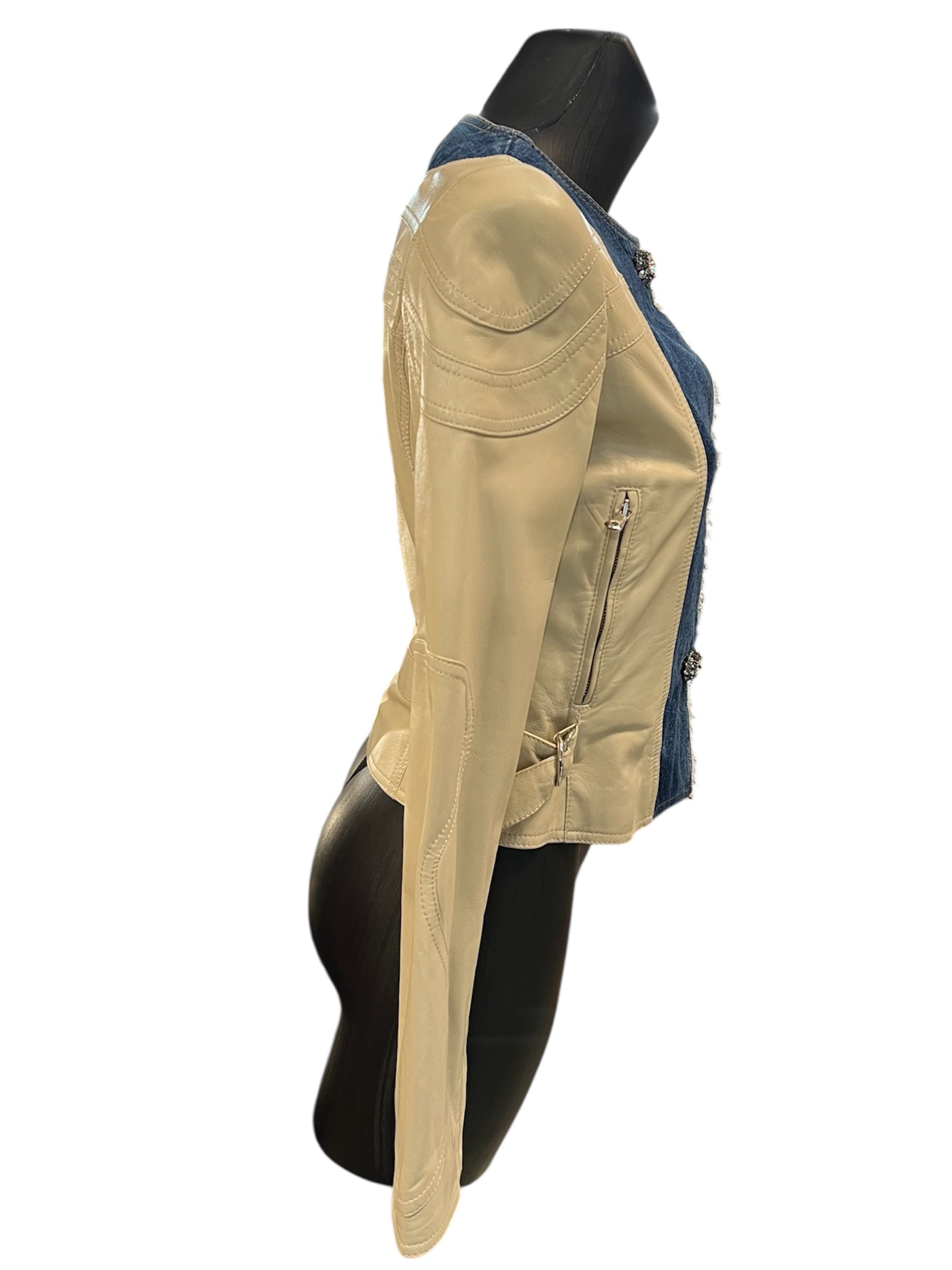 Dolce Gabbana Short Leather & Denim Jacket