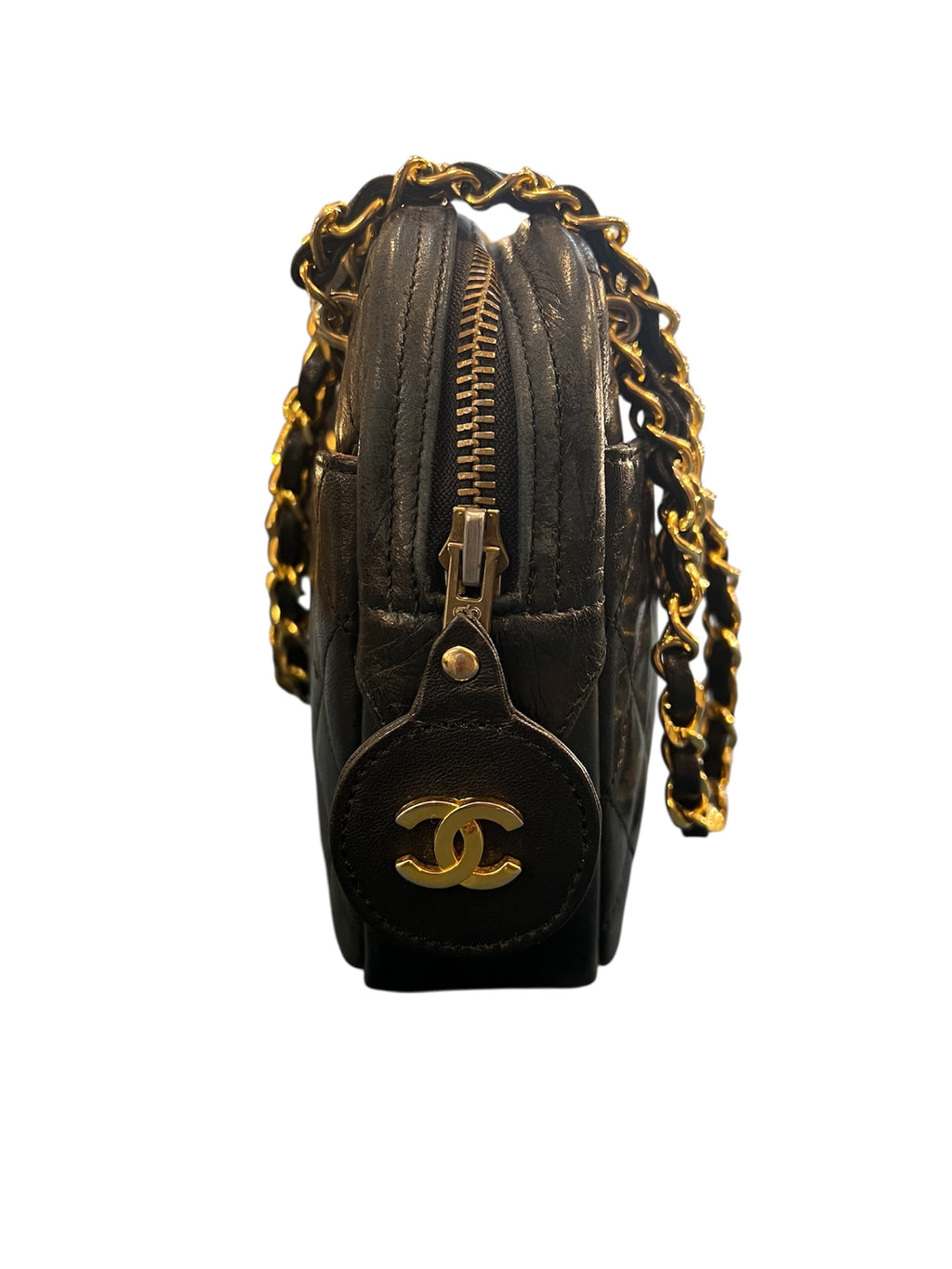 1989 Chanel Black camera bag with golden hardware