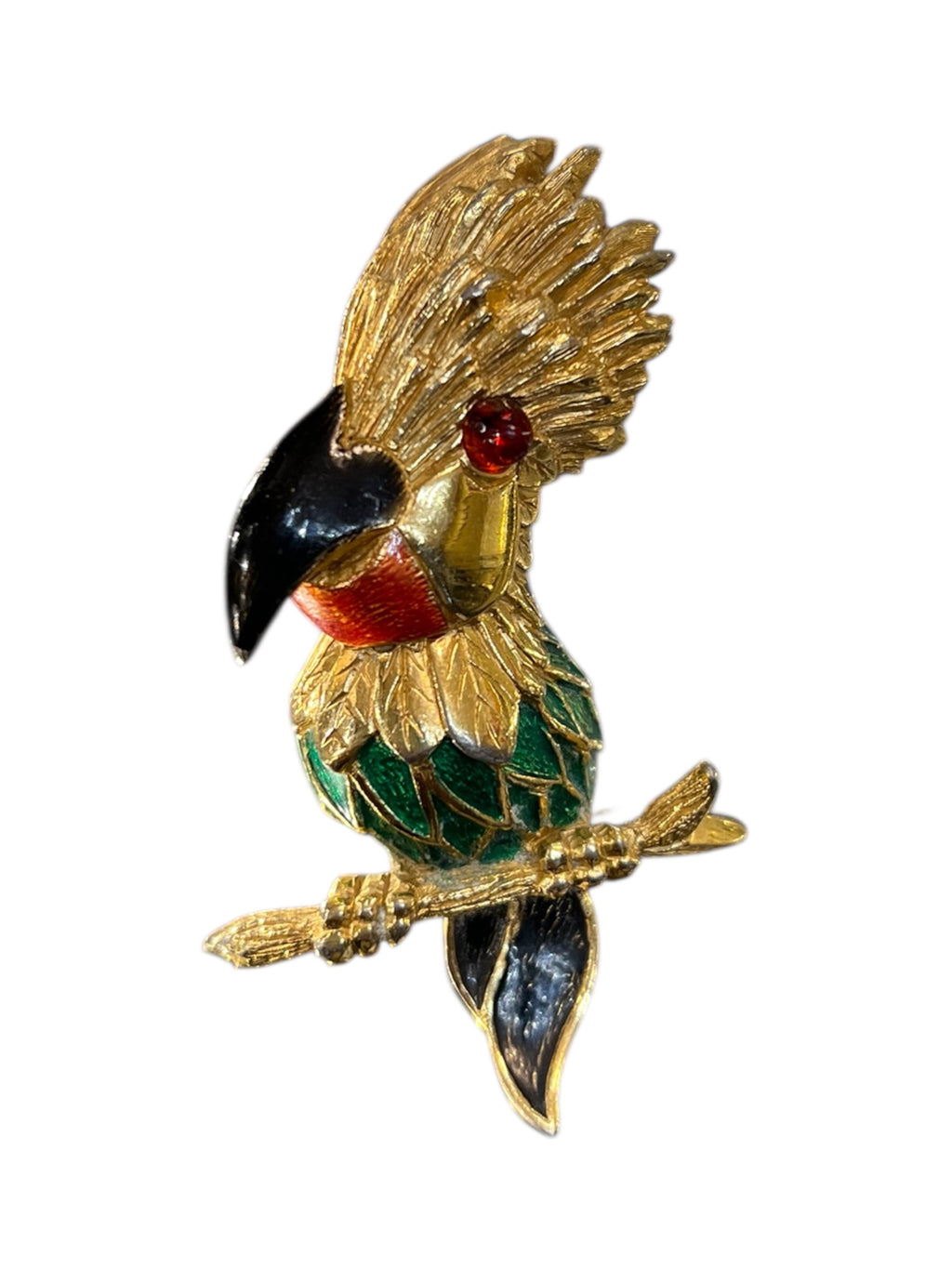 Carven multicolor bird brooch
