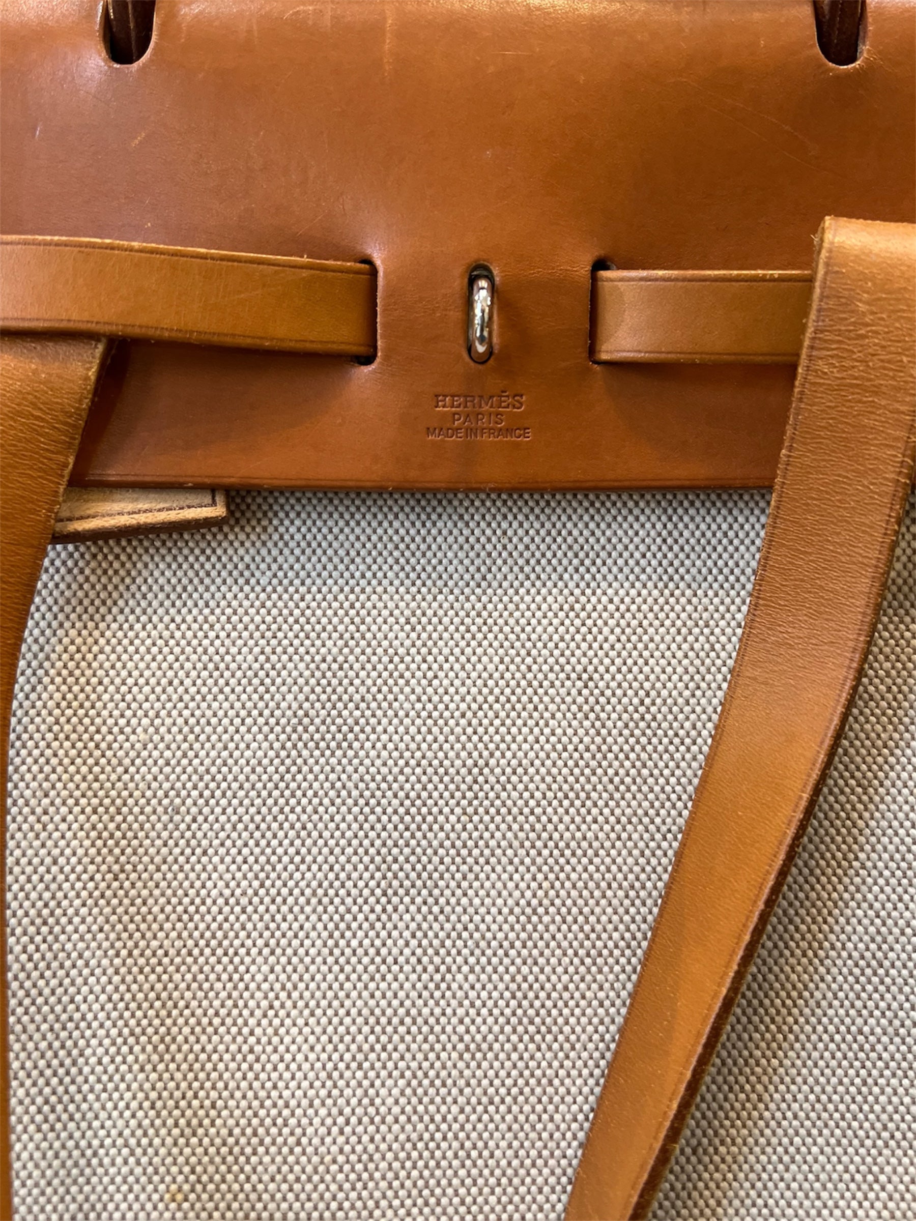 Hermès Herbag GM Backpack in Beige and Brown Canvas and Leather