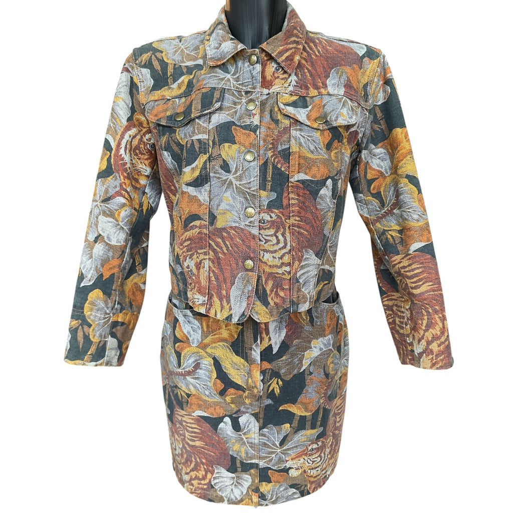 Vintage Kenzo Tiger Print Jacket & Skirt Set Size S Rare 90s Designer Suit