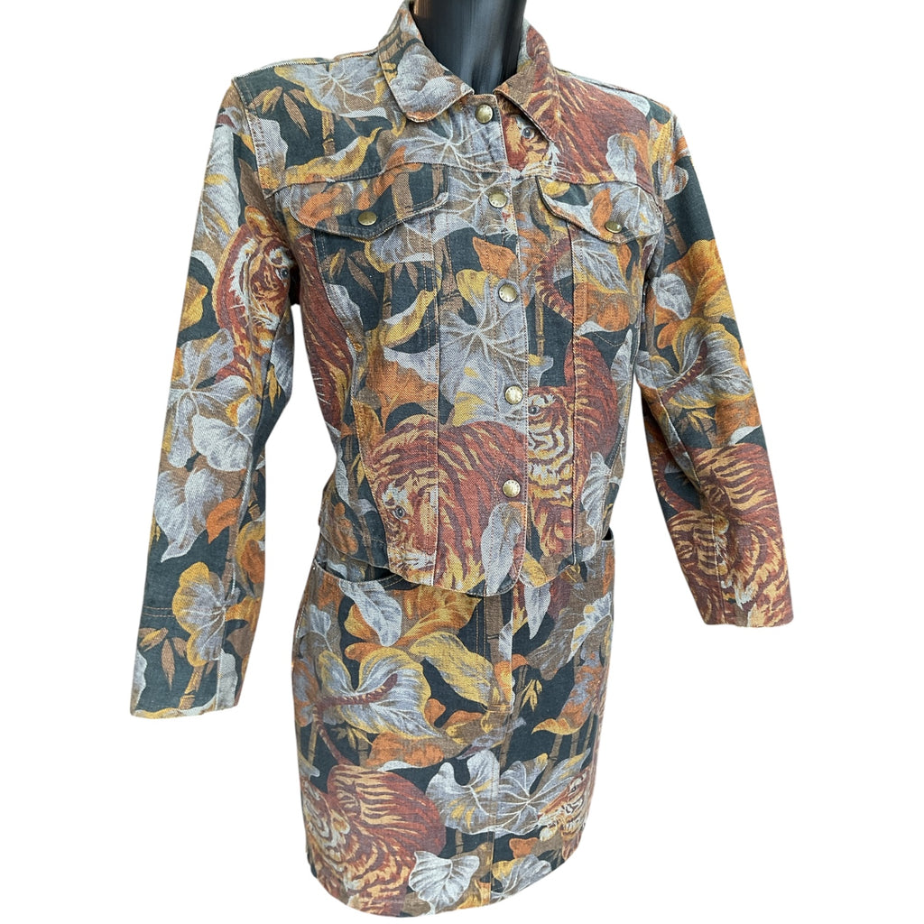 Vintage Kenzo Tiger Print Jacket & Skirt Set Size S Rare 90s Designer Suit