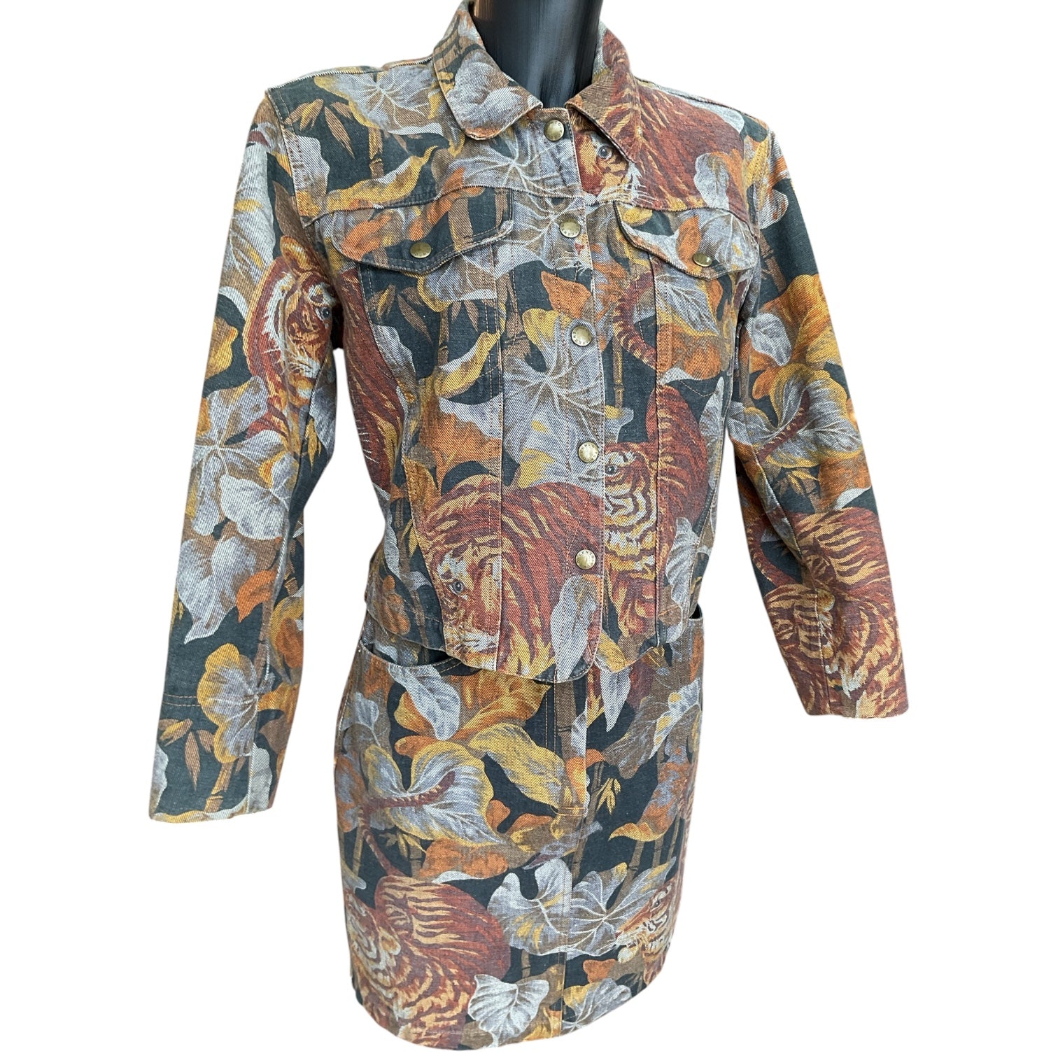 Vintage Kenzo Tiger Print Jacket & Skirt Set Size S Rare 90s Designer Suit