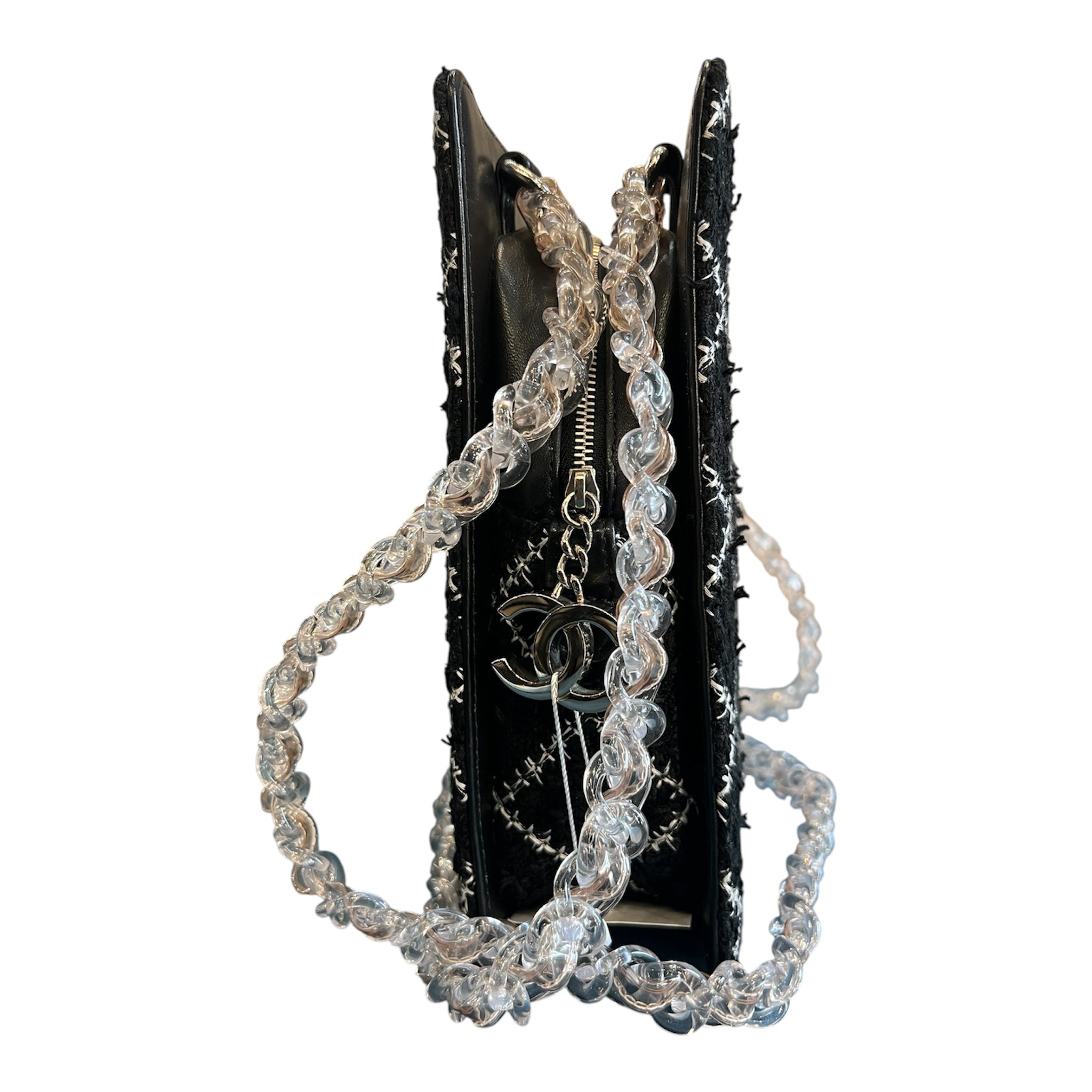 2016 Chanel Tweed and Resin Zipped Chain Shopping Bag