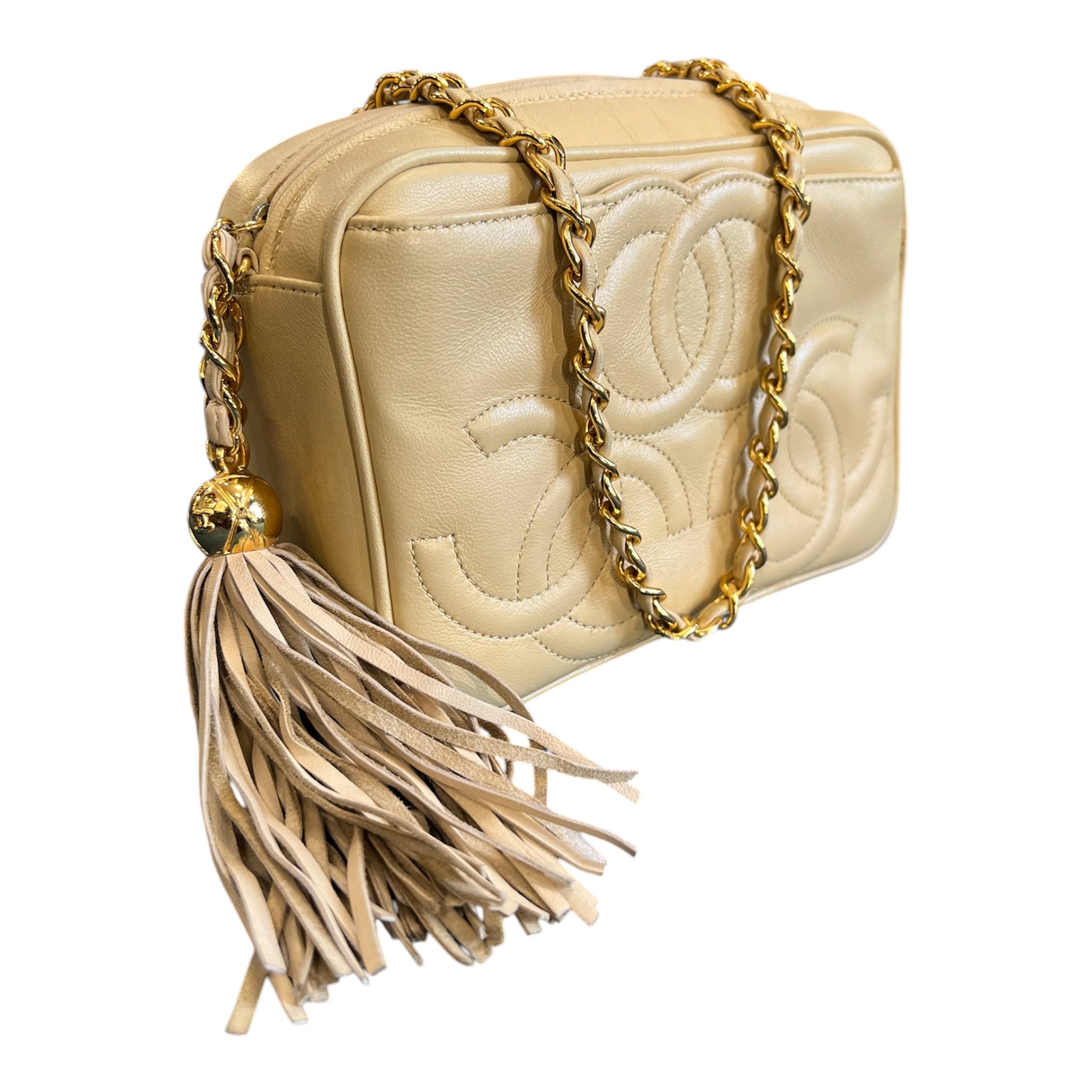 1994 Chanel Triple CC Lambskin Tassel Chain Camera Shoulder Bag