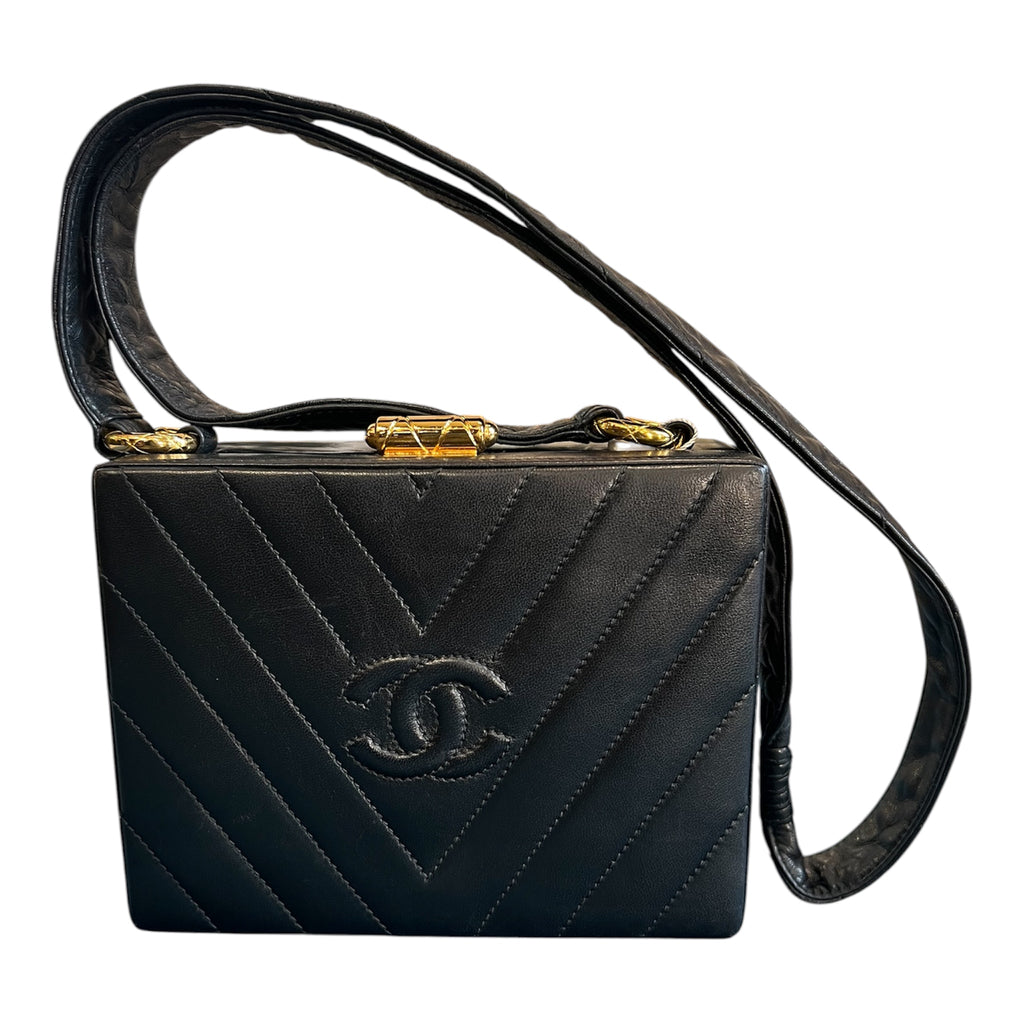 1991 Chanel CC Quilted Chevron Lambskin Box Crossbody Bag