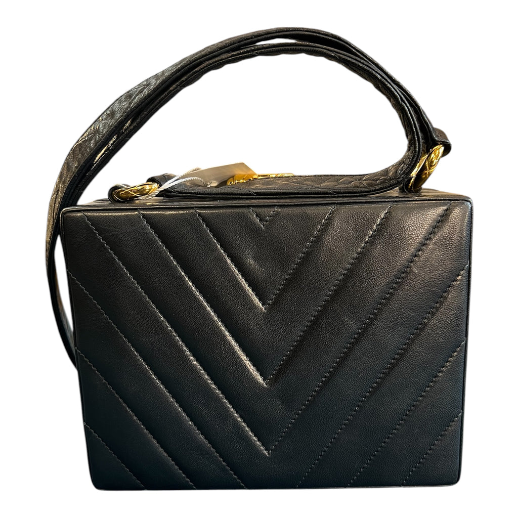 1991 Chanel CC Quilted Chevron Lambskin Box Crossbody Bag