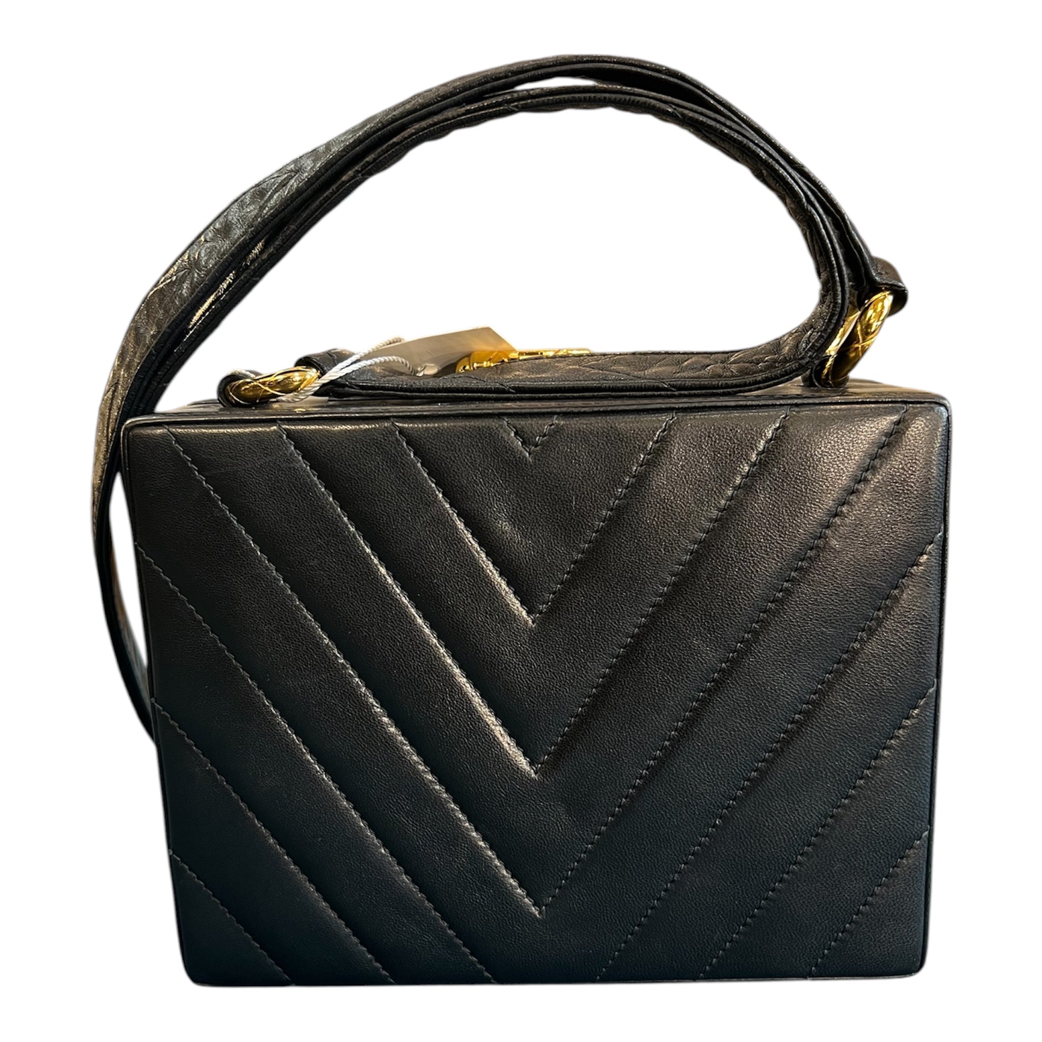 1991 Chanel CC Quilted Chevron Lambskin Box Crossbody Bag