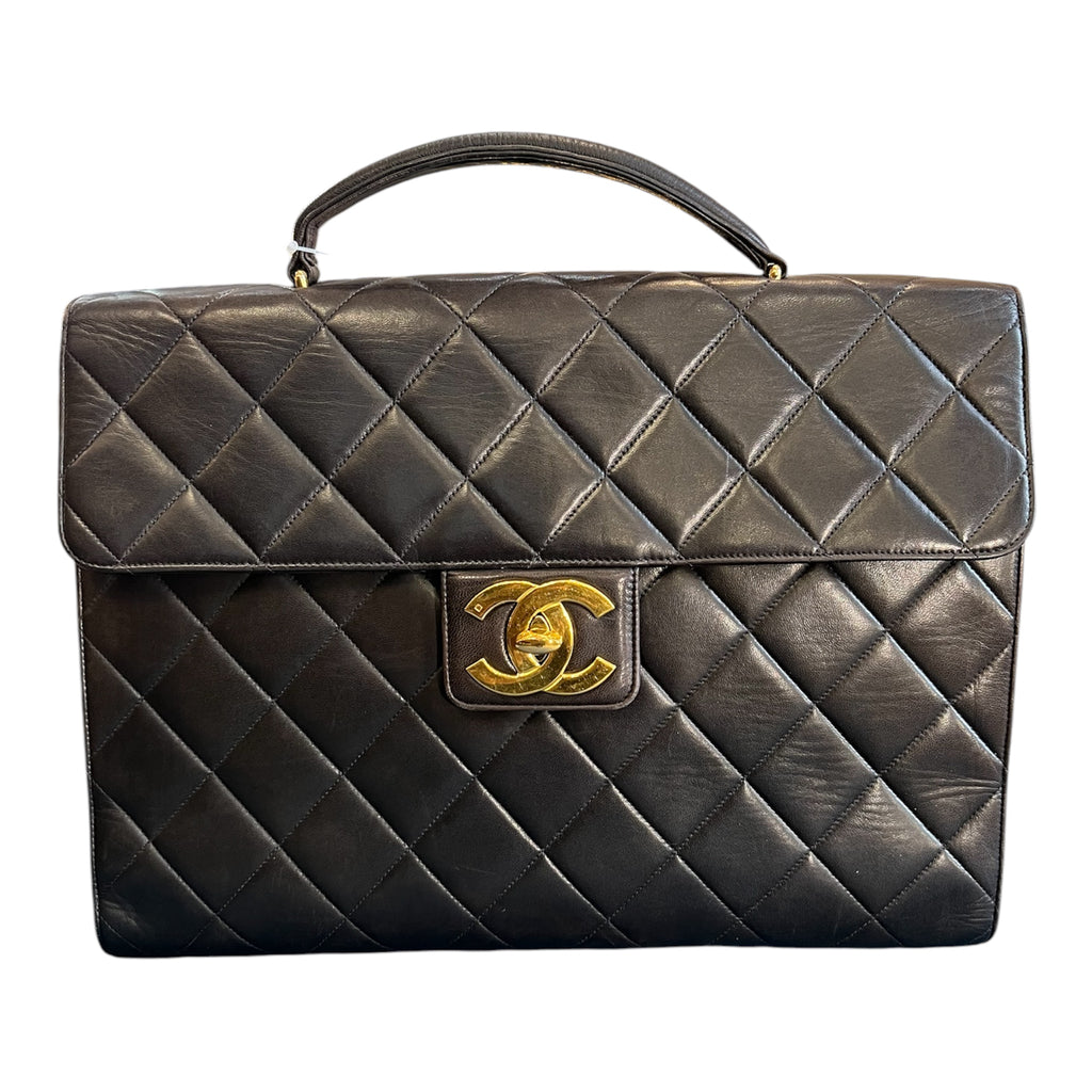 1990 Chanel CC Quilted Lambskin Flap Briefcase