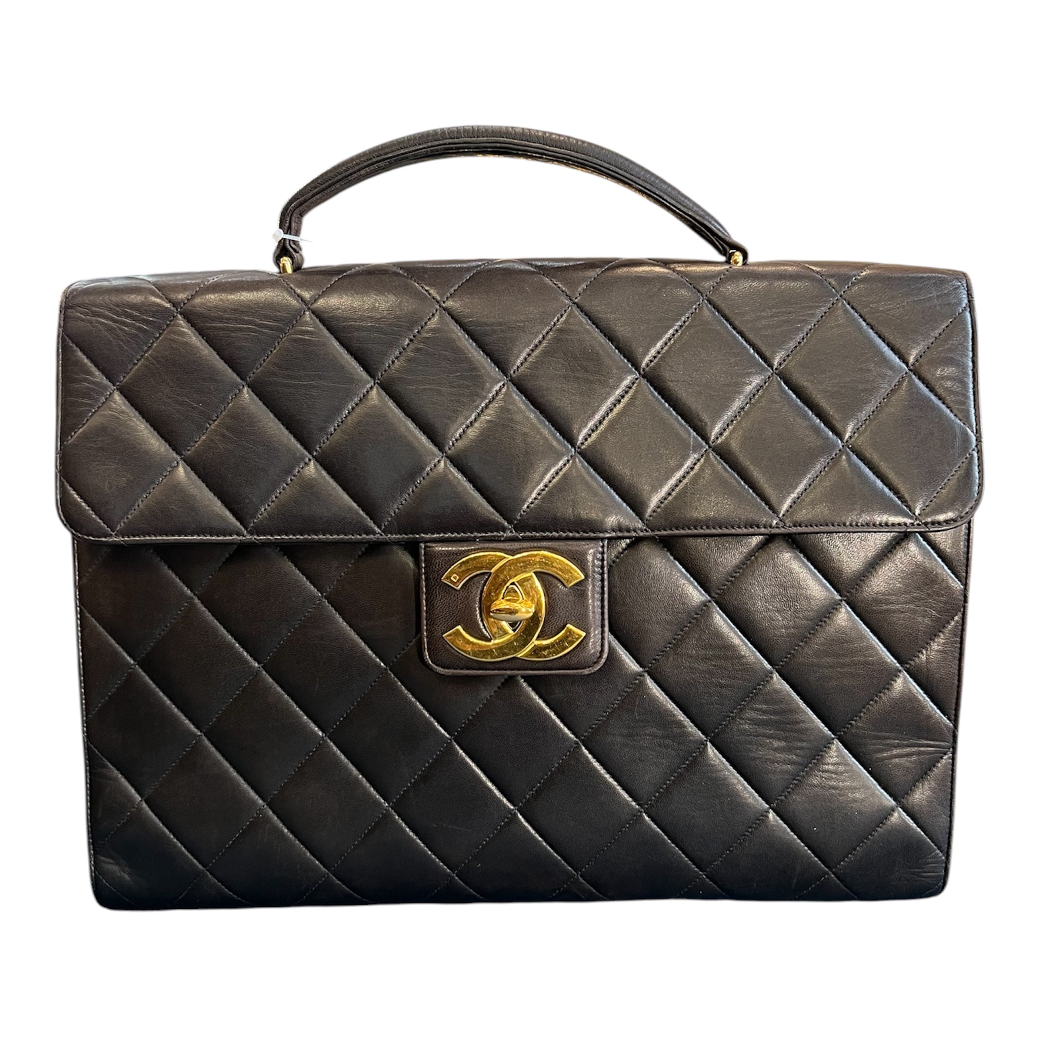 1990 Chanel CC Quilted Lambskin Flap Briefcase