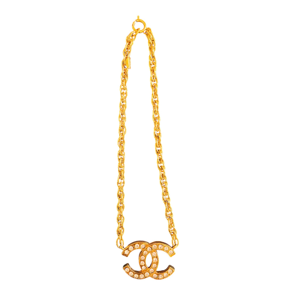 Chanel CC Gold-Plated Crystal Pendant Necklace