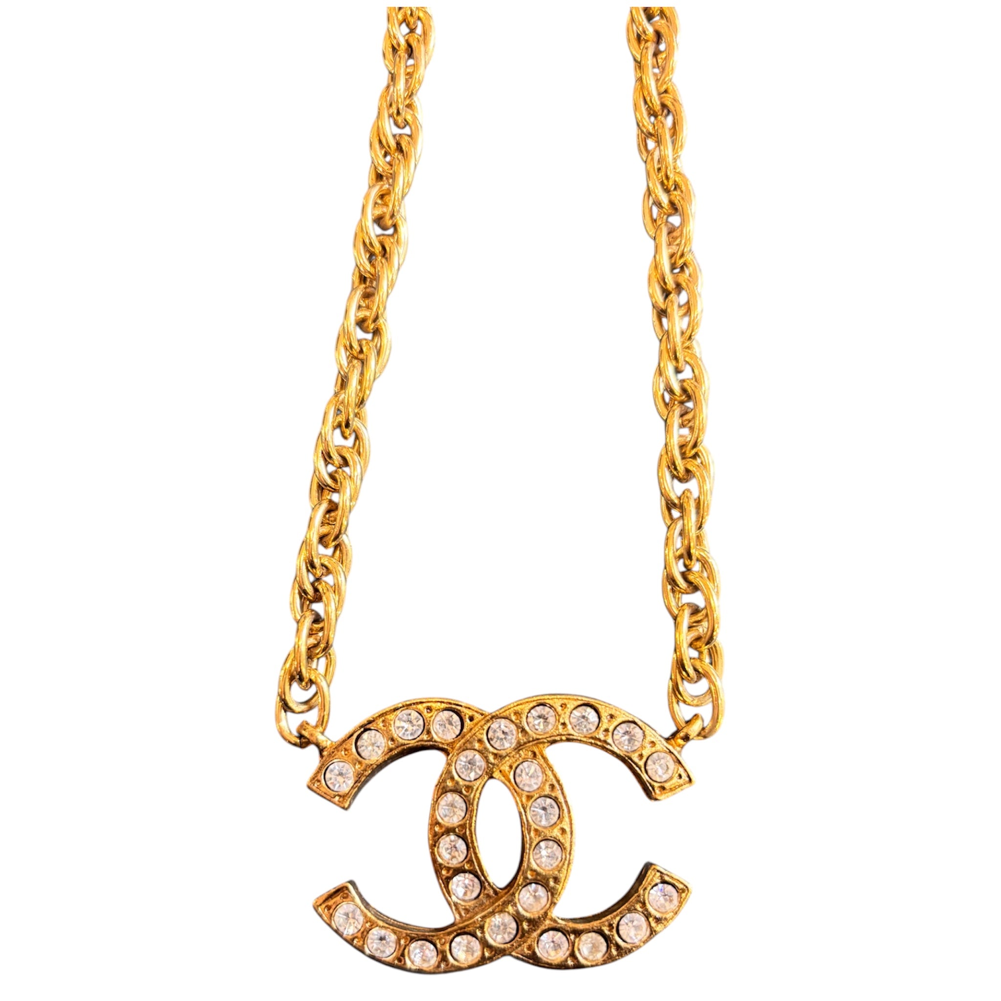 Chanel CC Gold-Plated Crystal Pendant Necklace