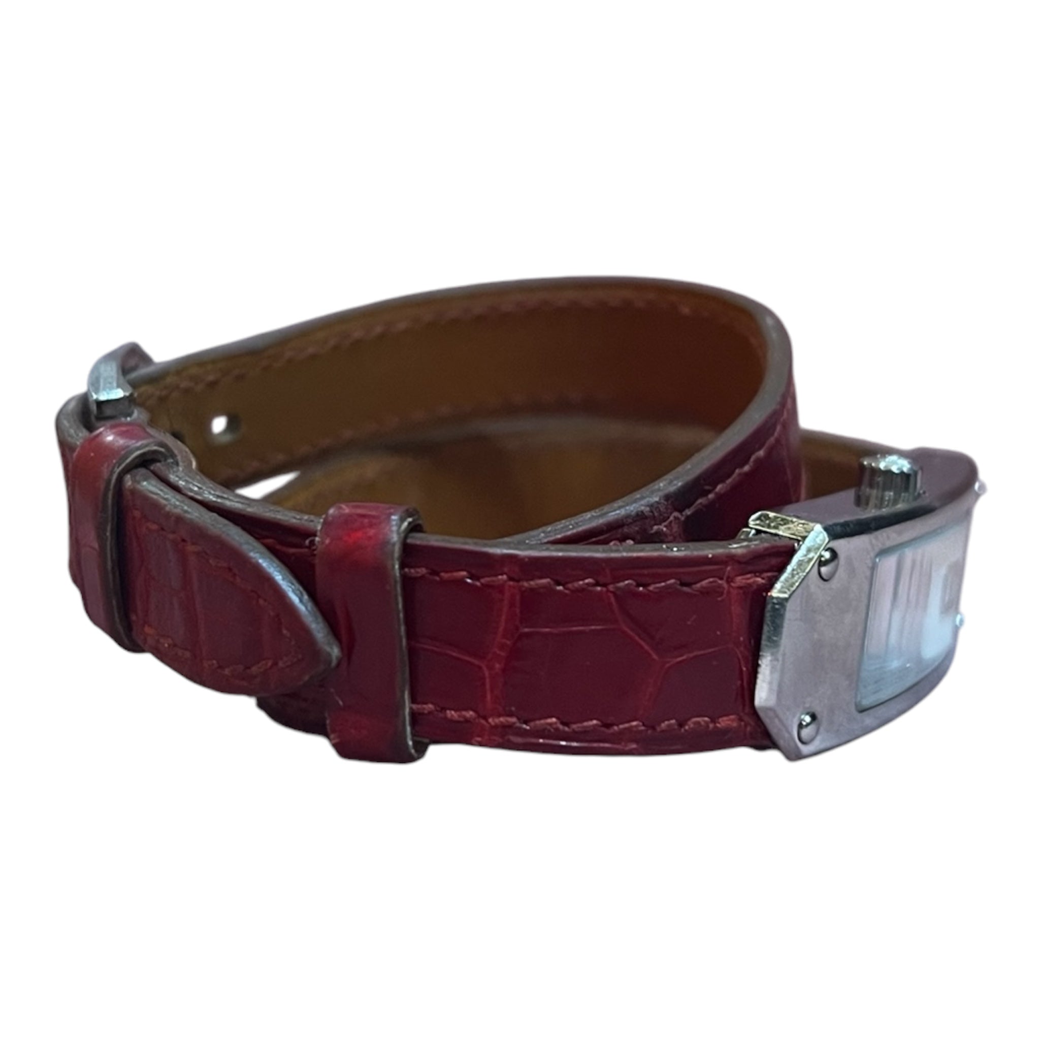 Hermès Double-Strap Bordeaux Leather Watch