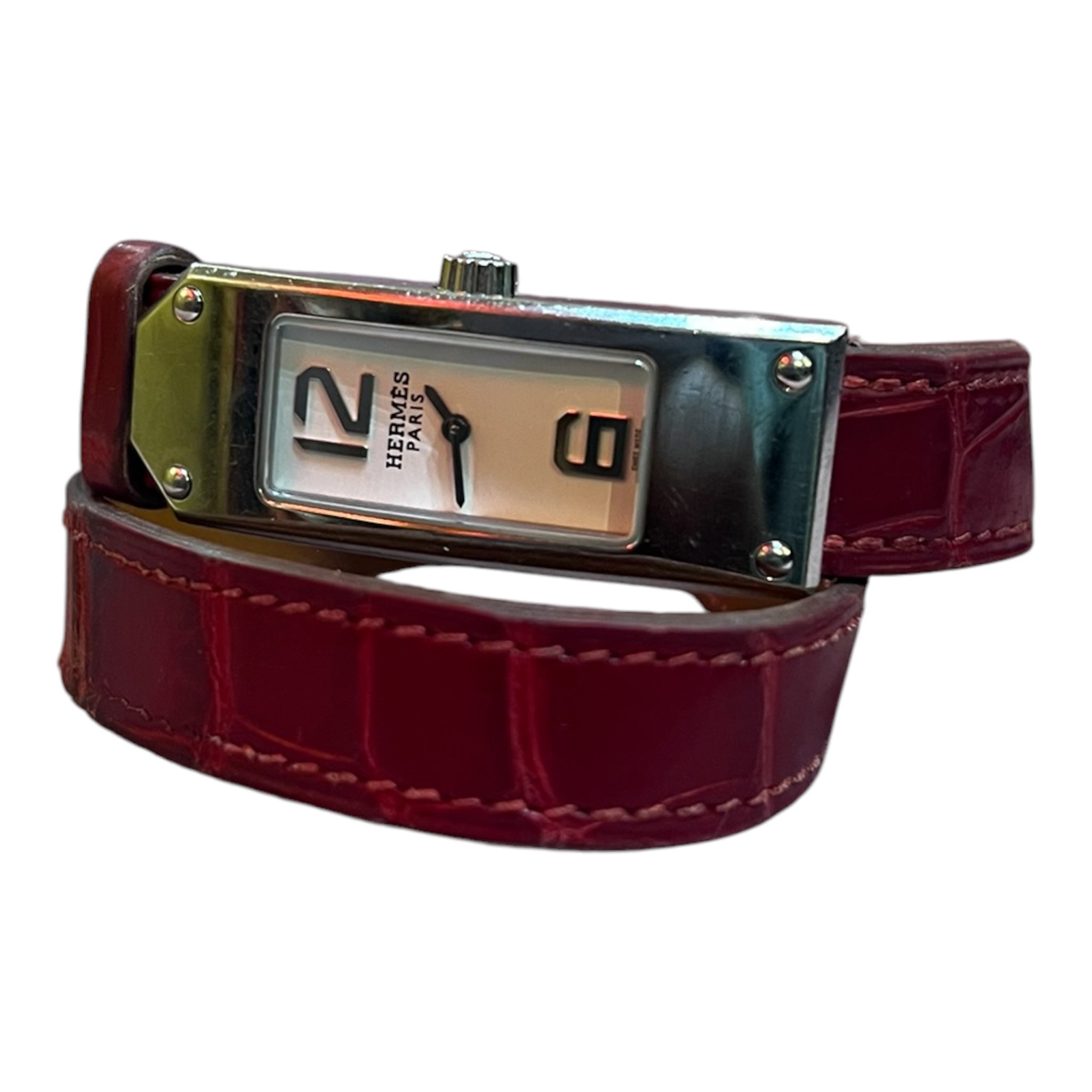 Hermès Double-Strap Bordeaux Leather Watch